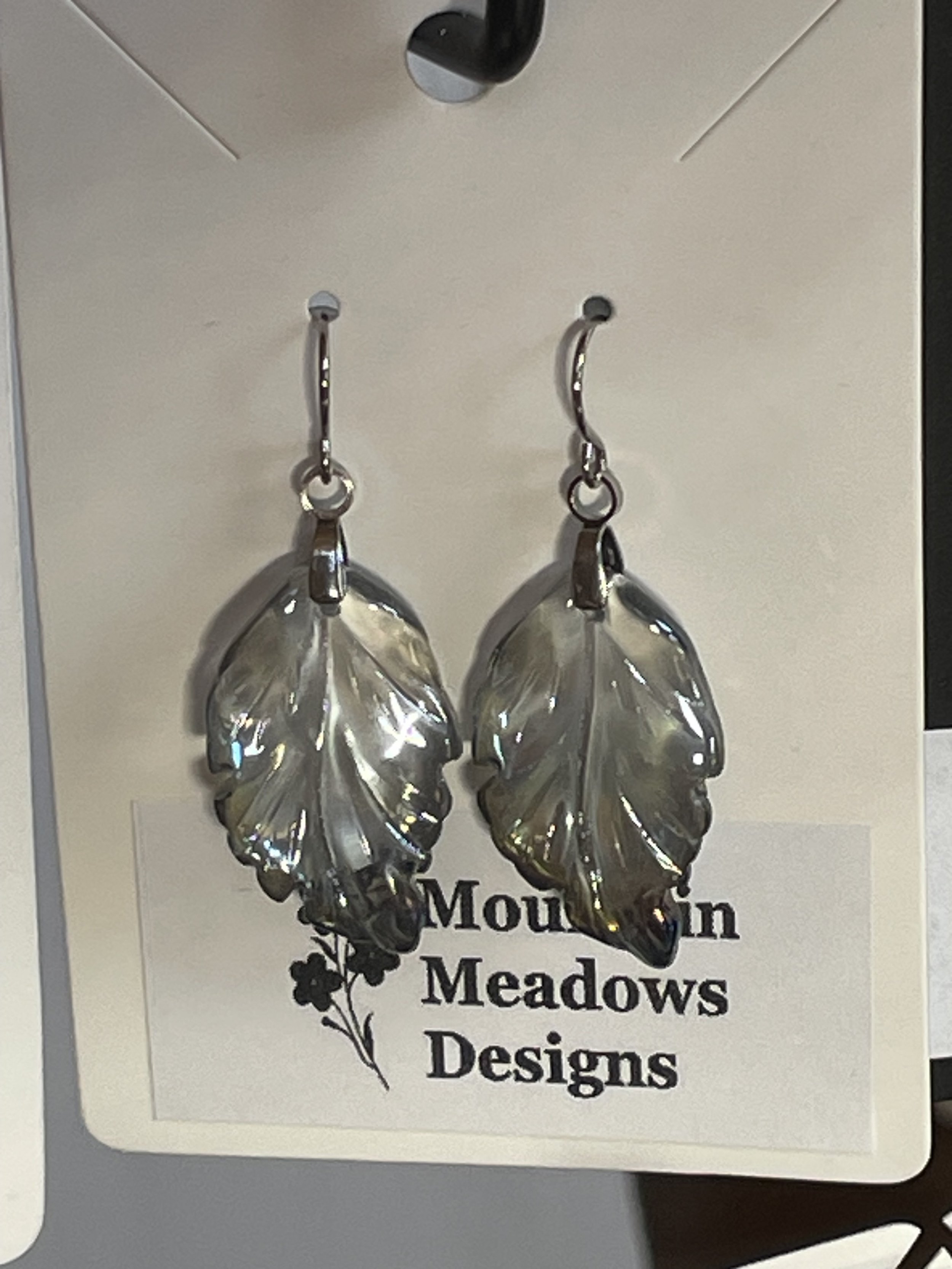 Glass Leaf Earrings Silver:Green.jpg