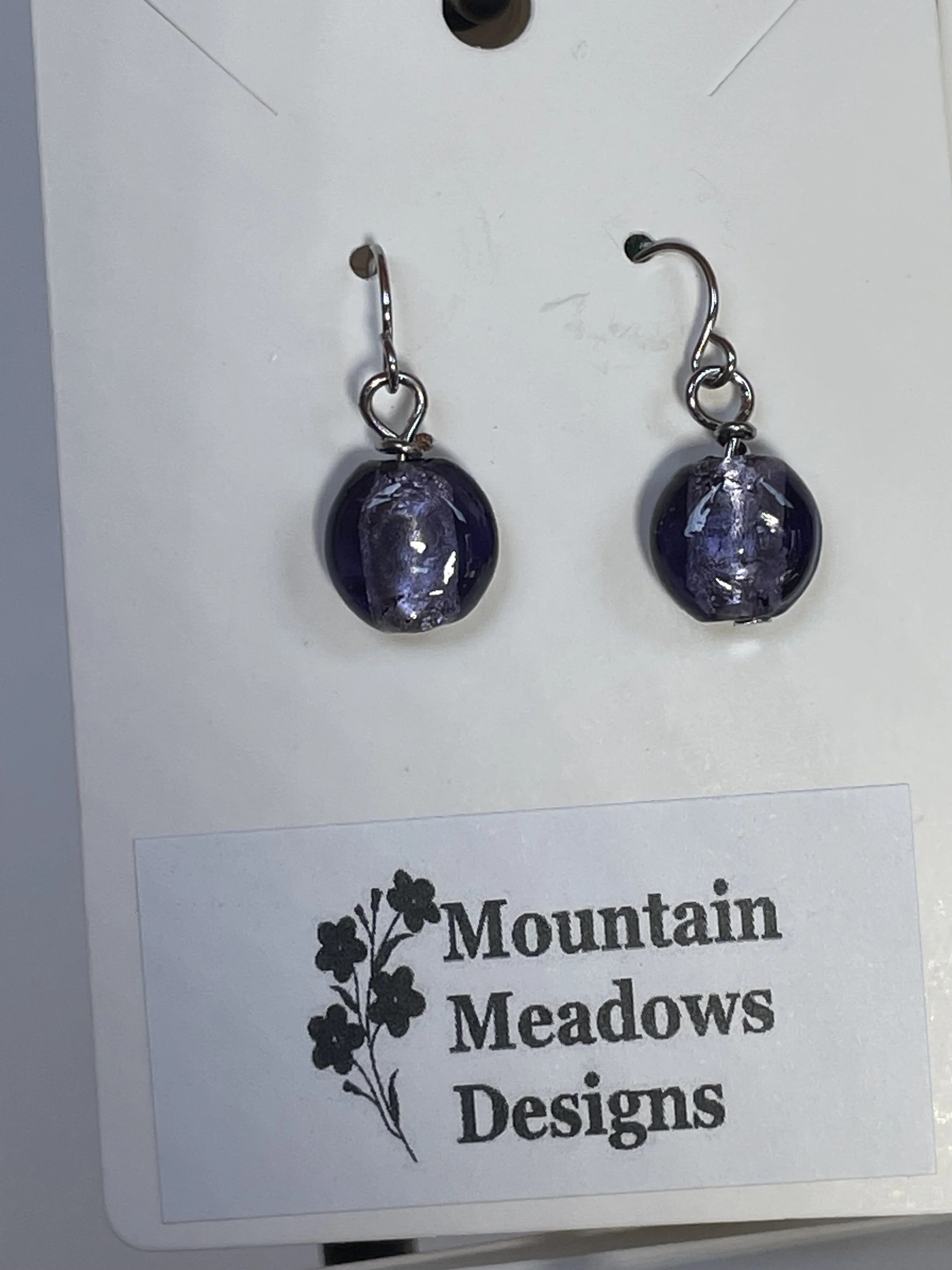 Flattened Round Glass Earrings Small Purple.jpg