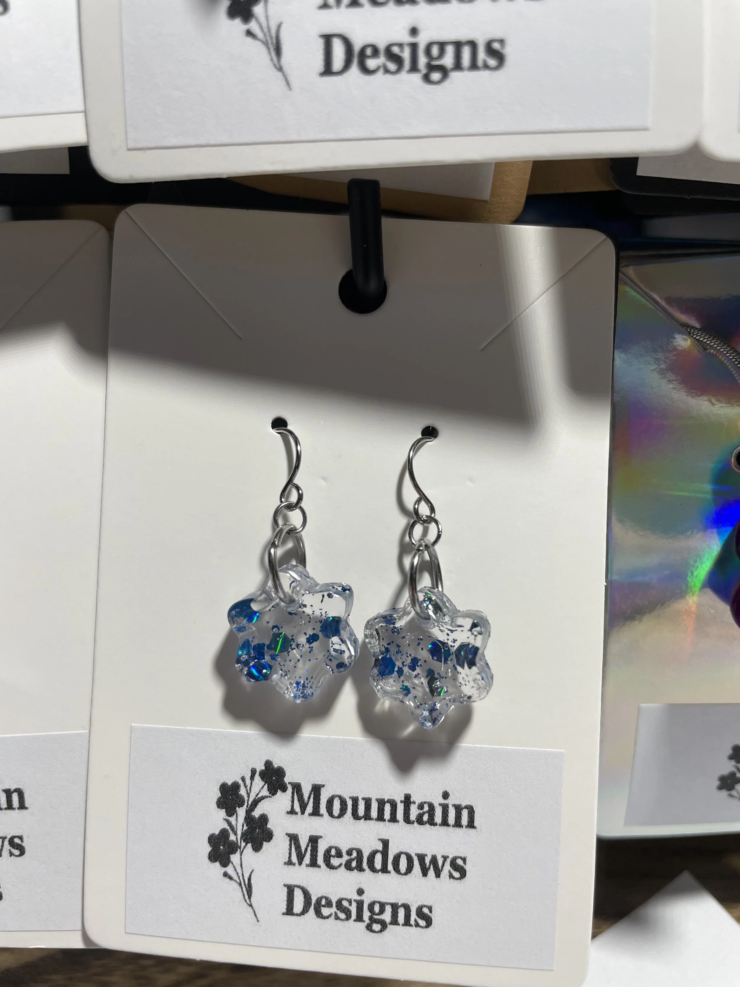 Blue Glitter Flower Earrings (short).jpg