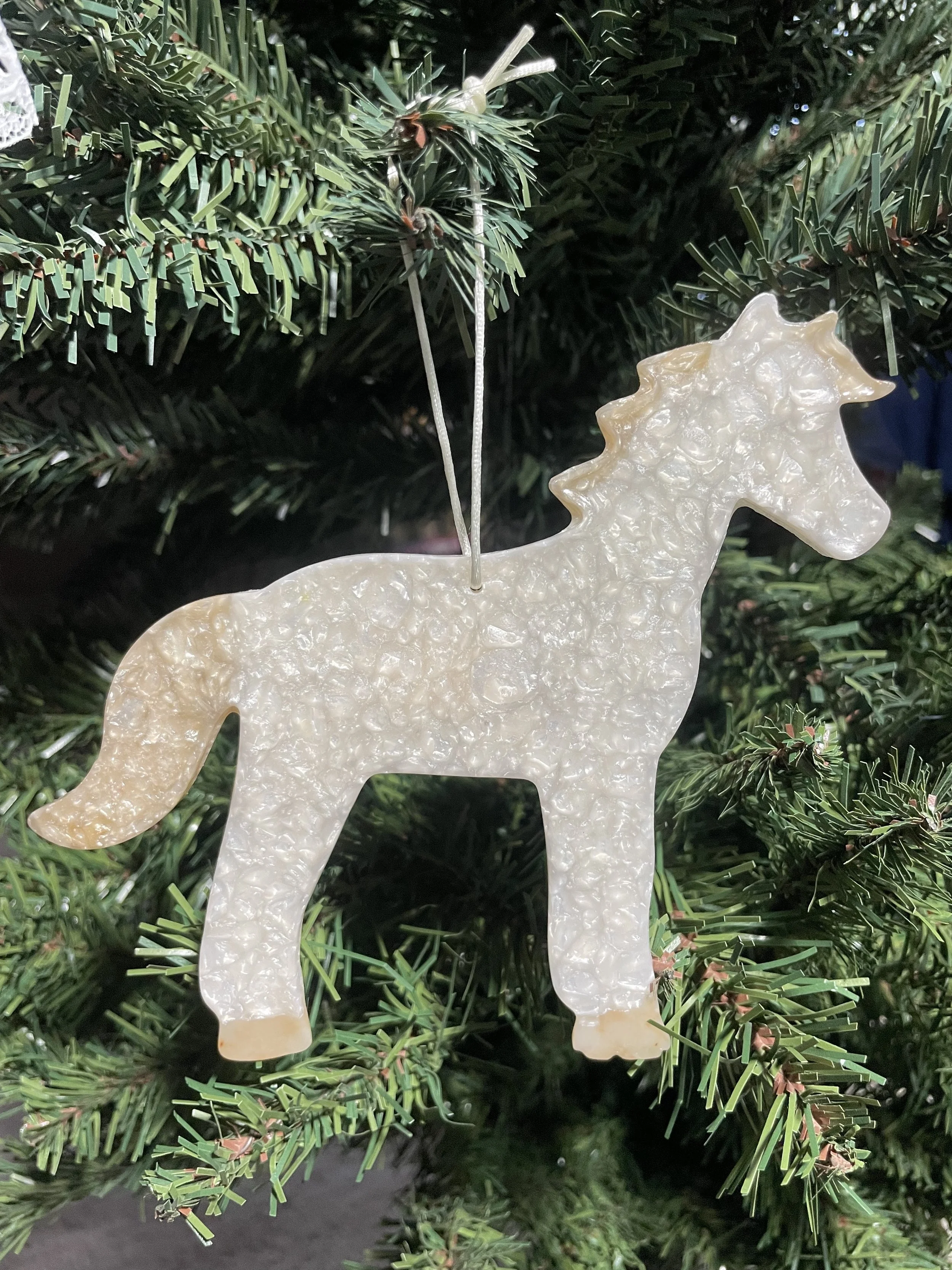 Pearl with Amber Mane and Tail Horse Ornament Large.jpg