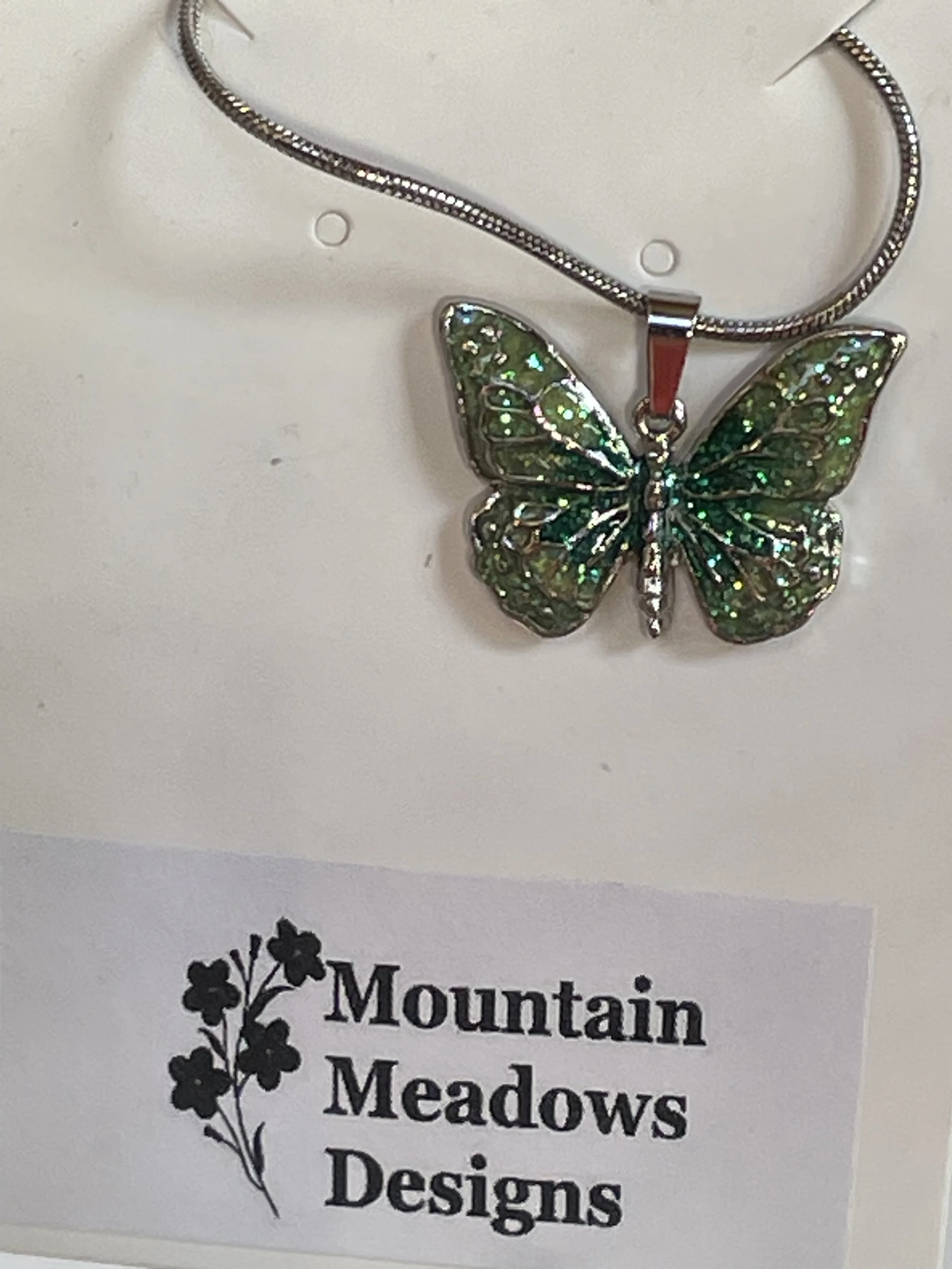 Glitter Butterfly Pendant Green.jpg