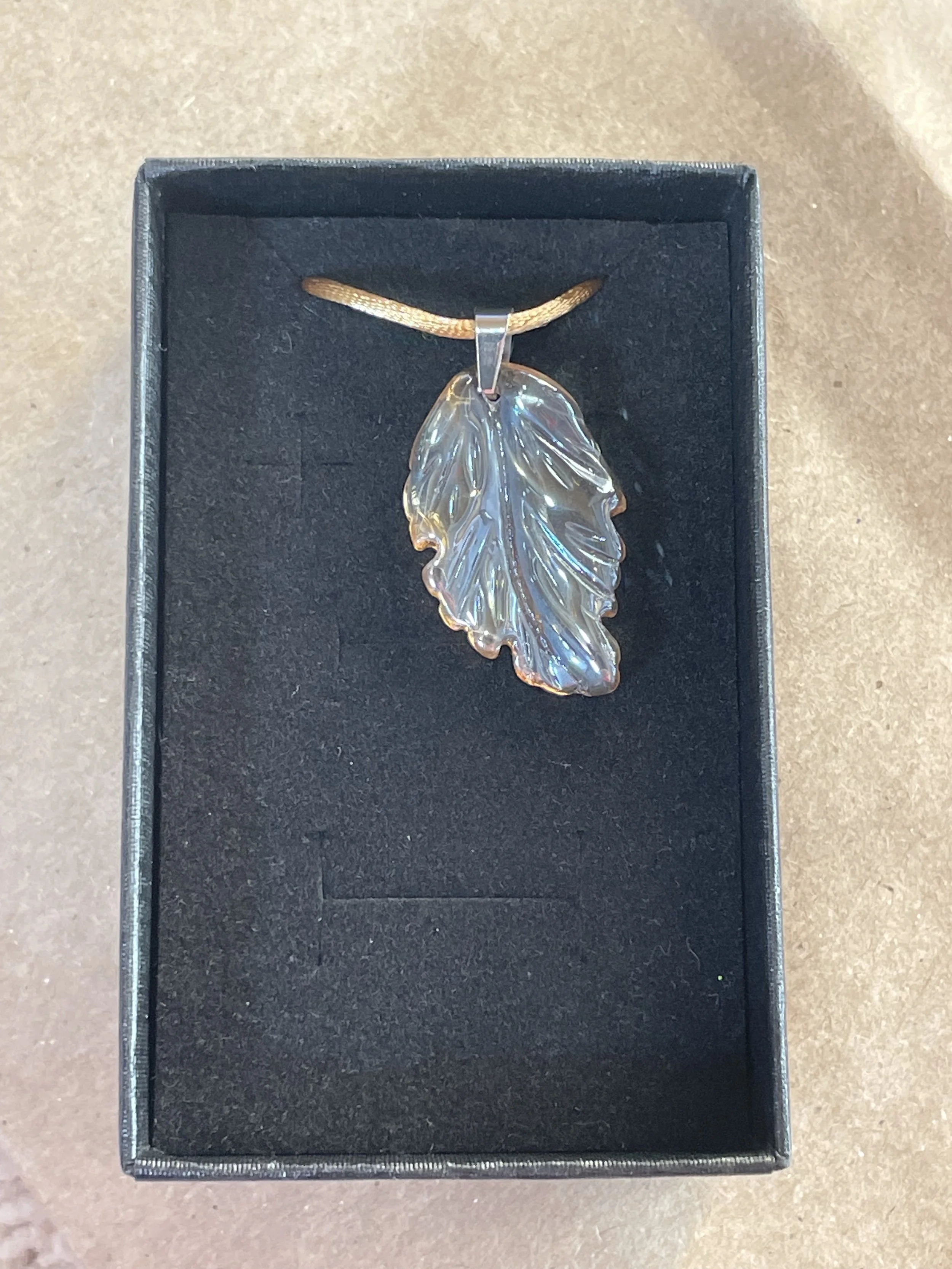 Glass Leaf Pendant Gold on Gold Cord.jpg