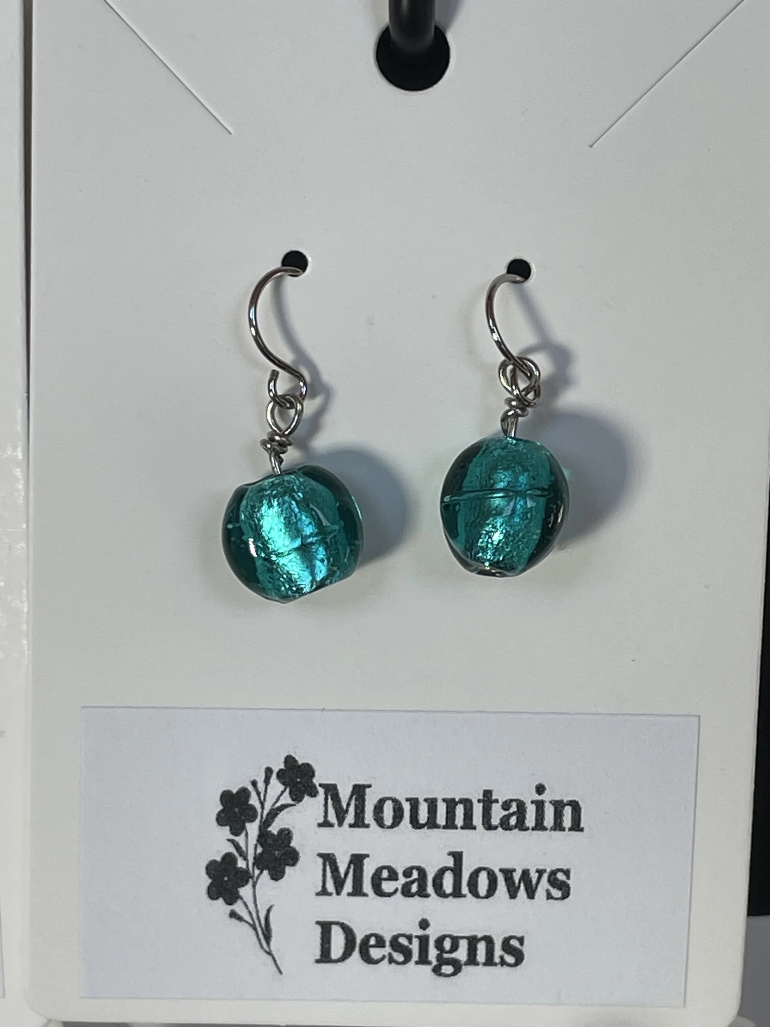 Flattened Round Glass Earrings Small Teal.jpg