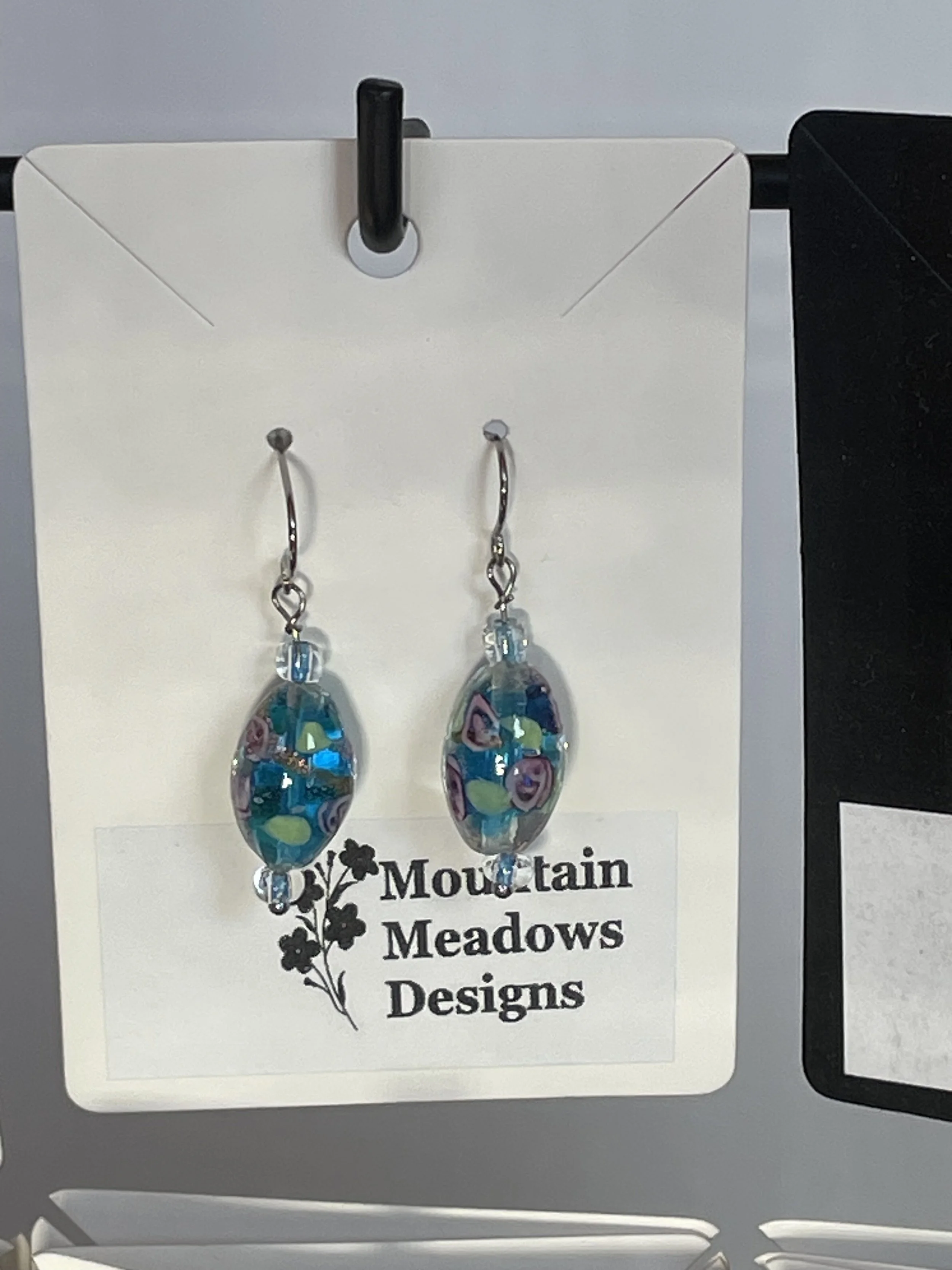 Glass Oval Bead Earrings Blue