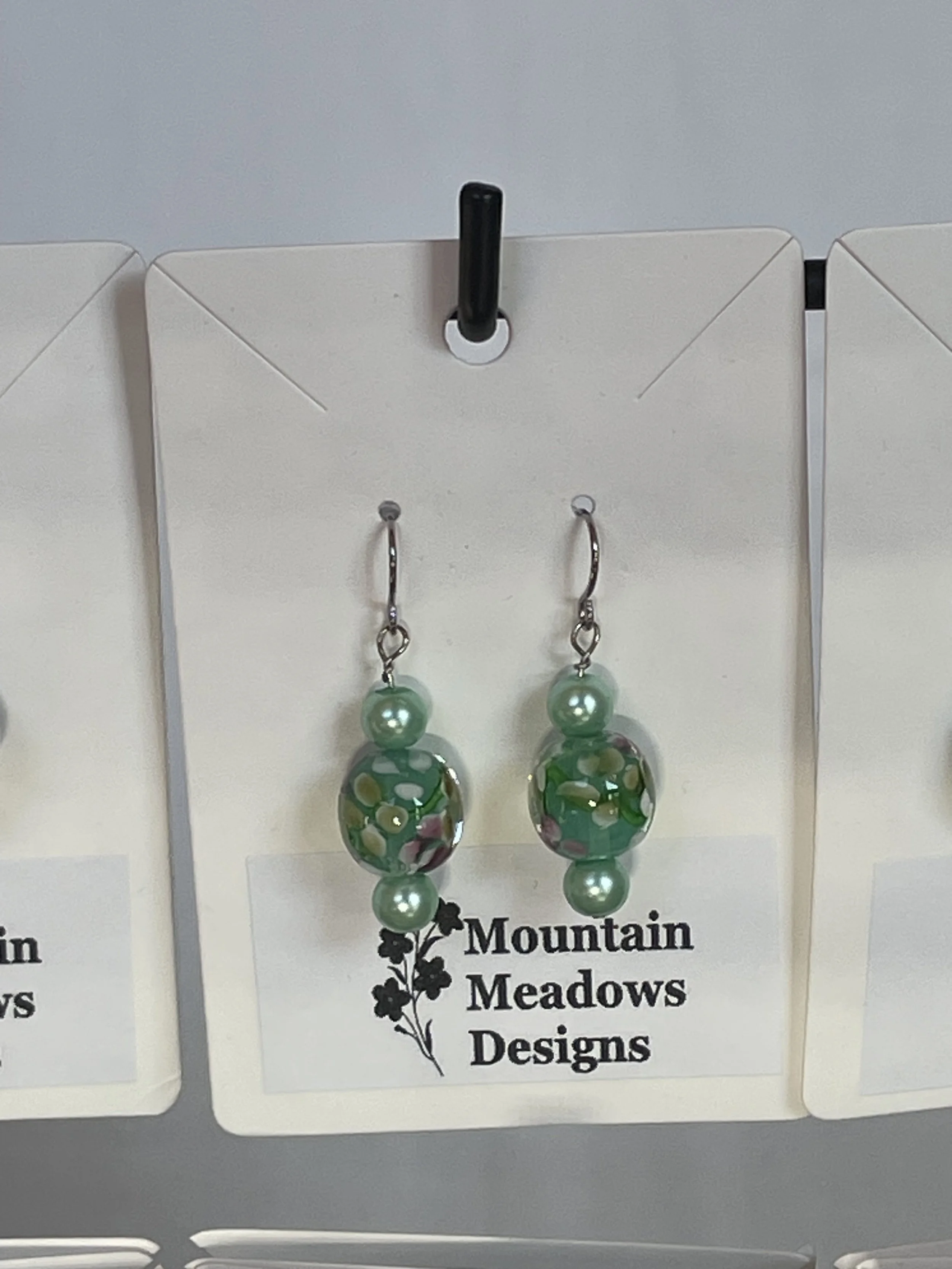 Aqua Glass Bead Earrings Round