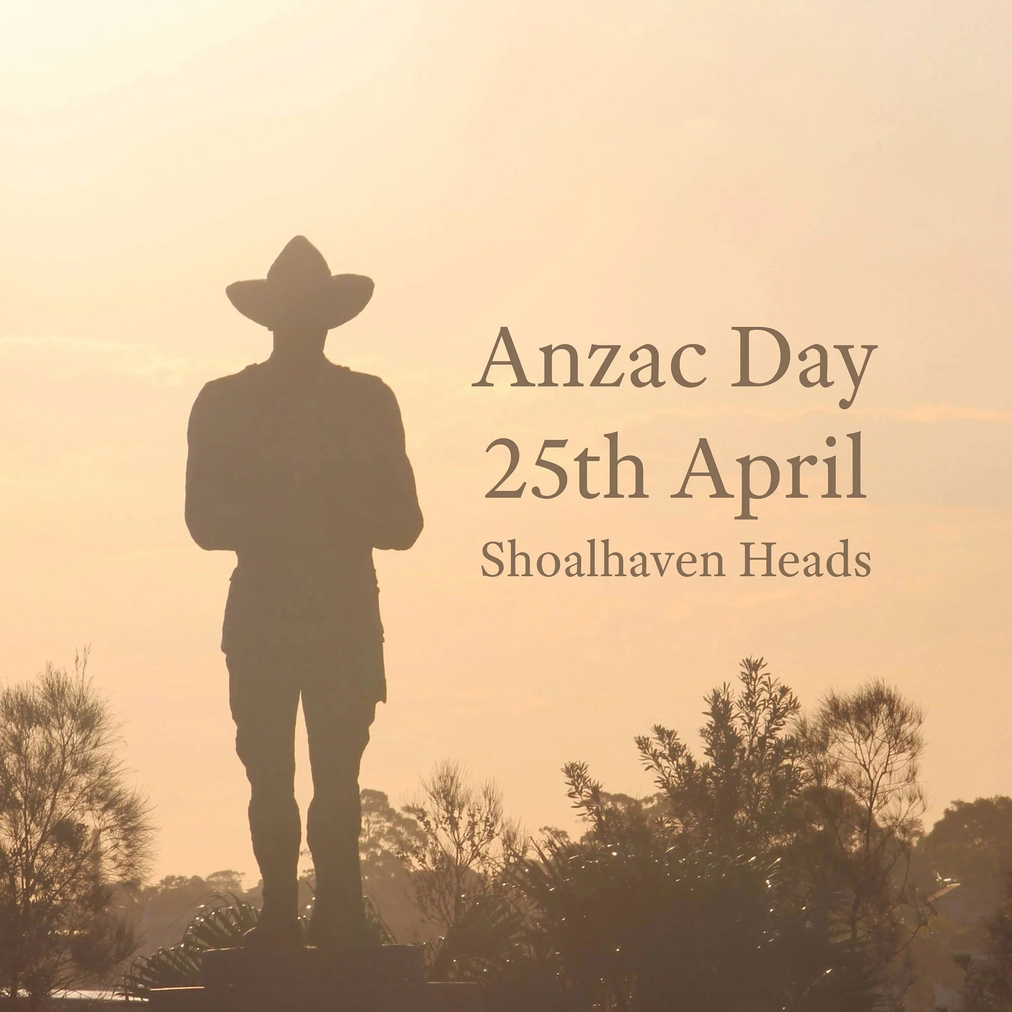 Silhouette of an Anzac soldier statue at dawn, Anzac Day 25th April, Shoalhaven Heads