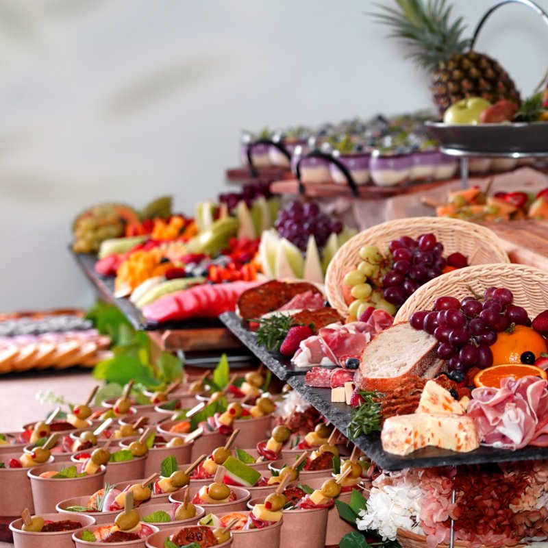 Grazing table with charcuterie, fruit and desserts at Shoalhaven Heads Bowlo functions