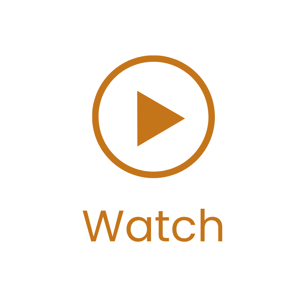 A black background with a gold play button inside a circle and the word "Watch" below.