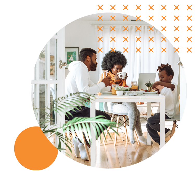 A family sharing breakfast together at their dining table