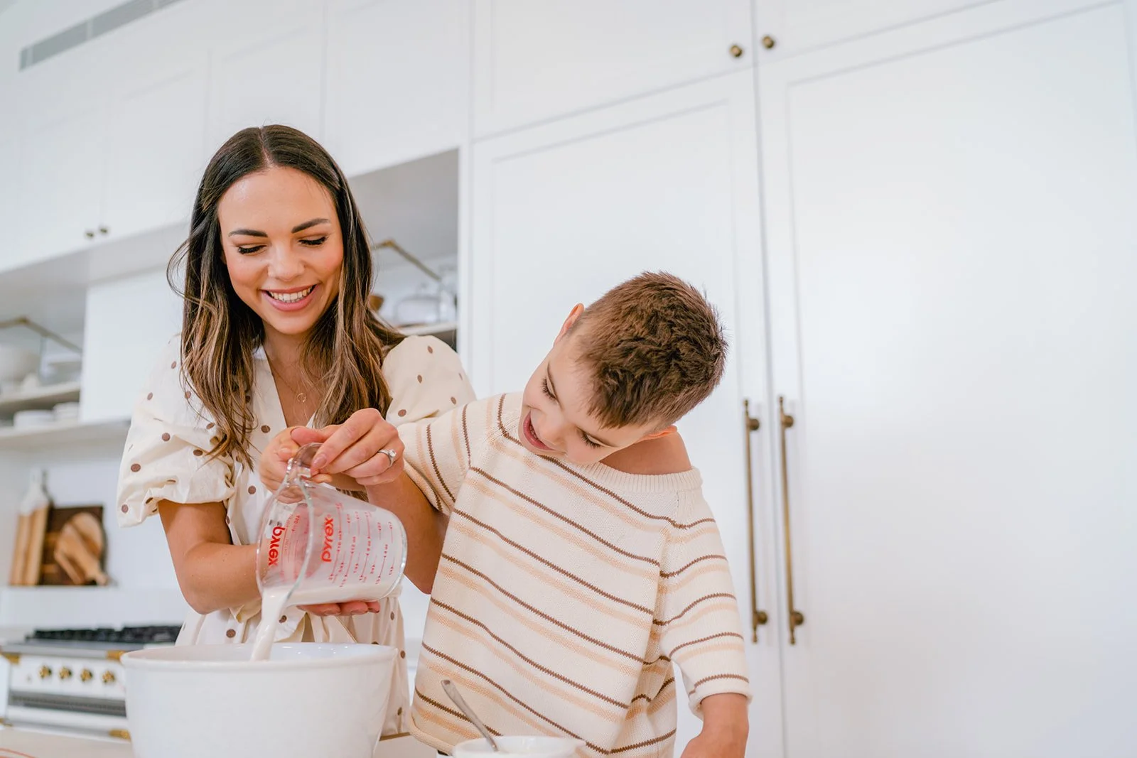 mum and kids cooking together