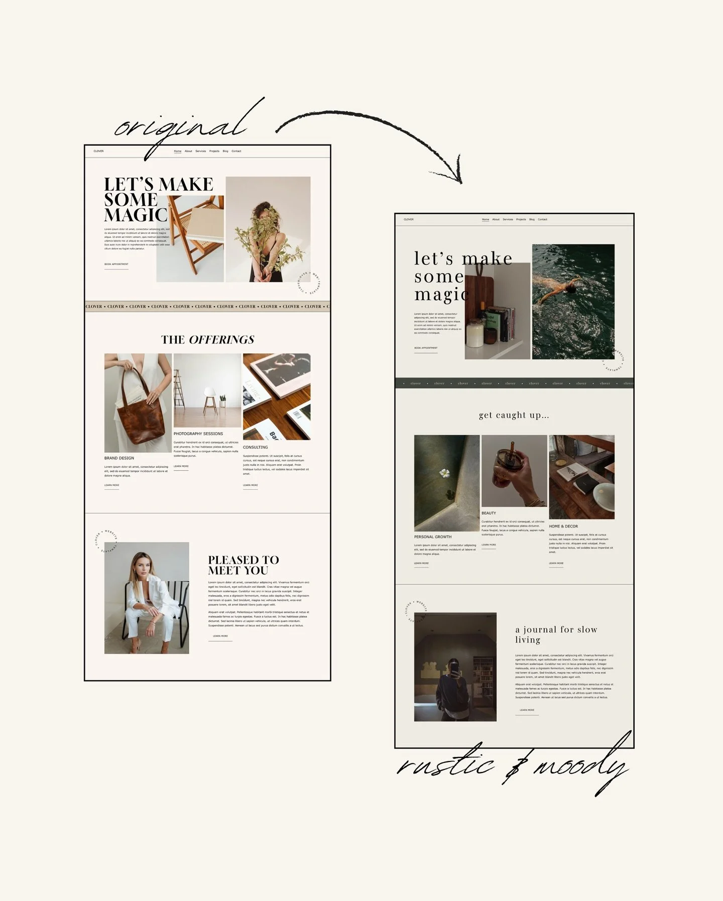 1 template, 3 styles 🪄

Not sure if your brand would work with a ByGraceLee Squarespace template?
Here&rsquo;s proof of how easy it is to completely redesign a template&mdash;just by changing the fonts, colors, and images

Comment MY BRAND to receiv