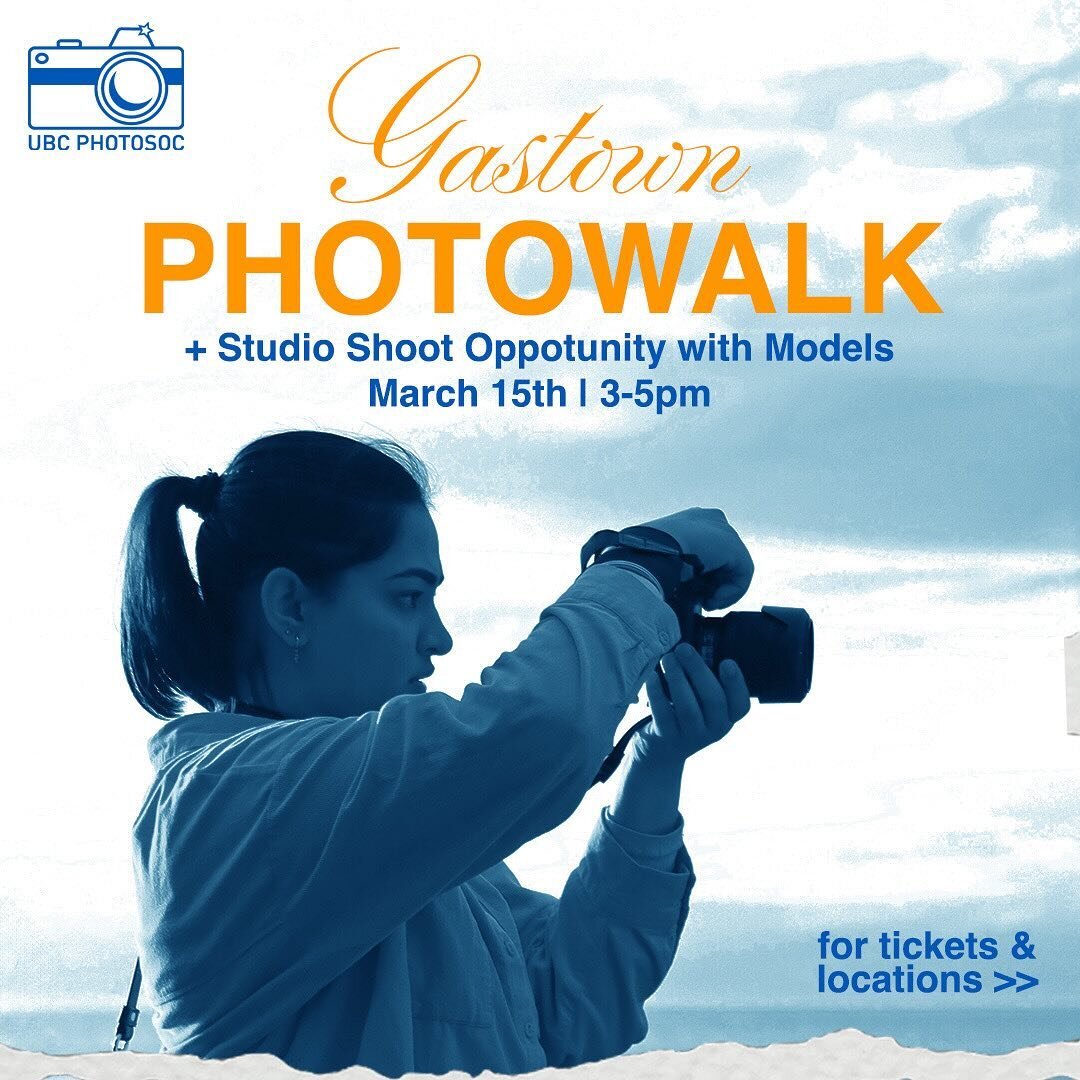 Hey PhotoSoc, join us for our next photowalk in Gastown! This photowalk is different as it will be split into two portions: 1) the studio (@igdstudios.van) and 2) the walk. 

Group A will be starting at the studio first and then doing the walk portio