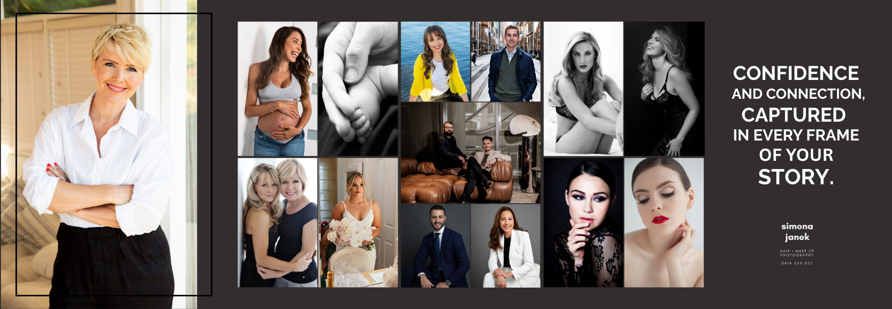 Simona Janek photography portfolio — confidence and connection captured in every frame, featuring brand, boudoir, maternity, newborn, wedding, and corporate portraits