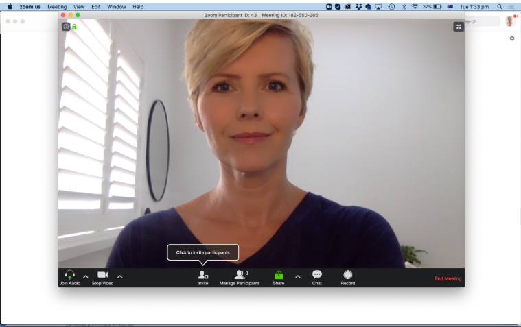 Video call example showing soft, bounced lighting creating more even and flattering light on a professional’s face.