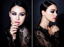 Side by side portraits of woman showcasing the makeup masterclass results