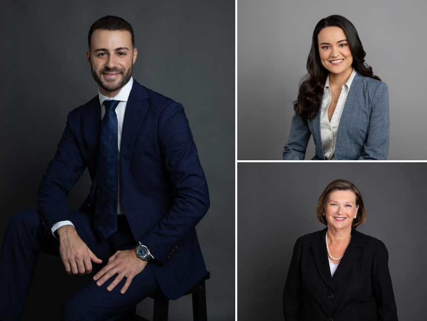 Professional corporate headshots in Sydney showcasing business men and women in formal attire, photographed in a studio with neutral backgrounds and confident expressions.