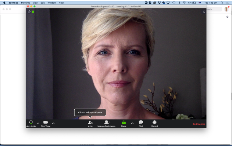 Video call example showing side lighting illuminating one side of a professional’s face more than the other.