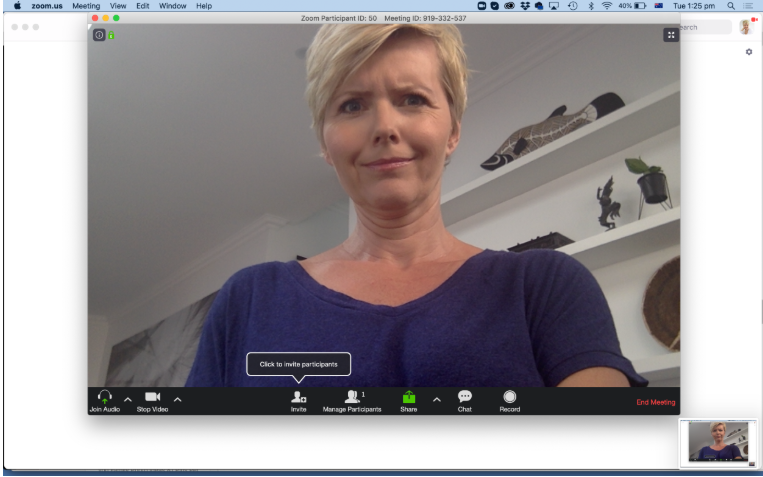 Video call example showing a camera positioned too low, creating an unflattering upward camera angle.