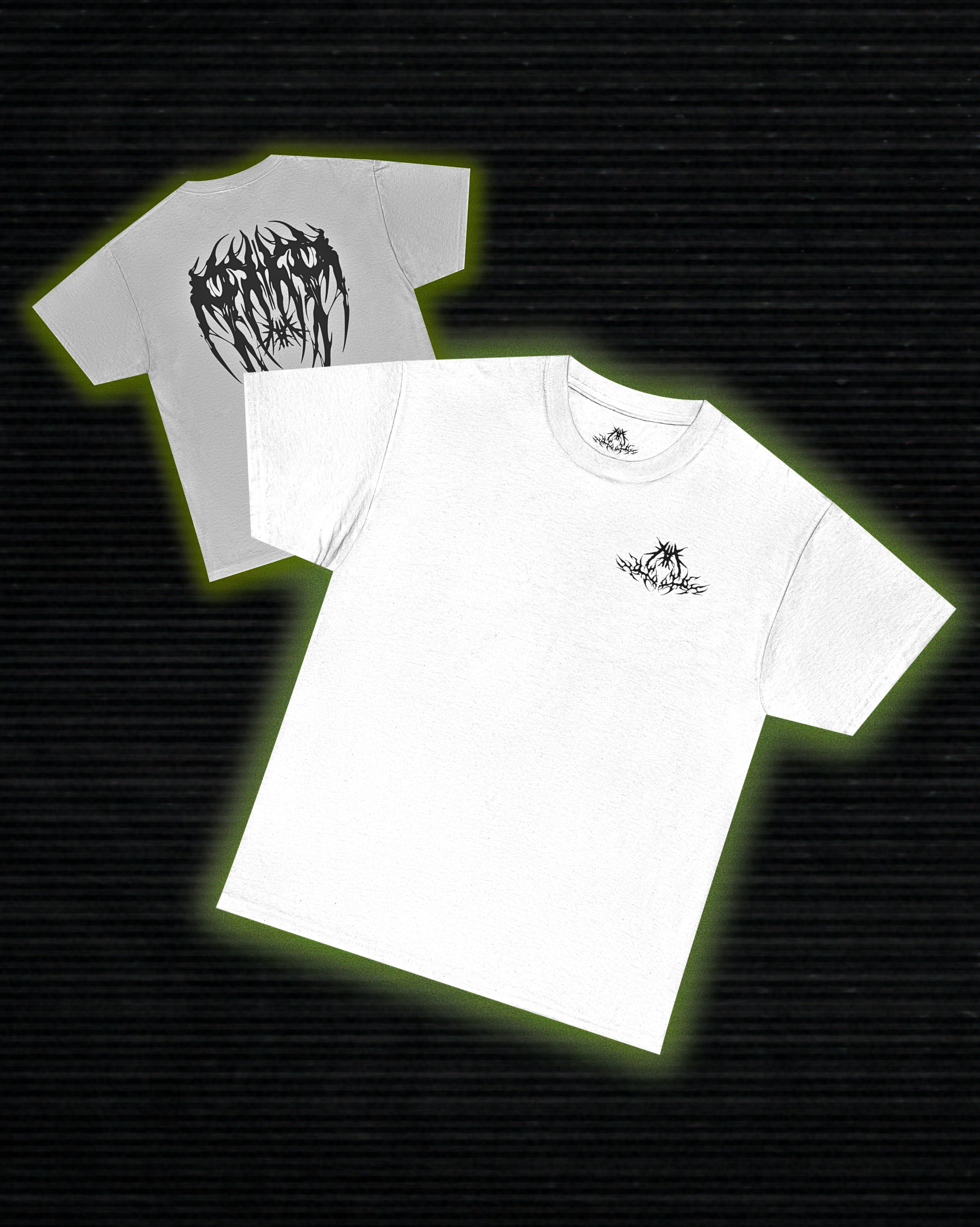 HH CYBER SIGIL GREY WINGS OF HELL FRONT+BACK T-SHIRT - WHITE/BLACK/TWEED