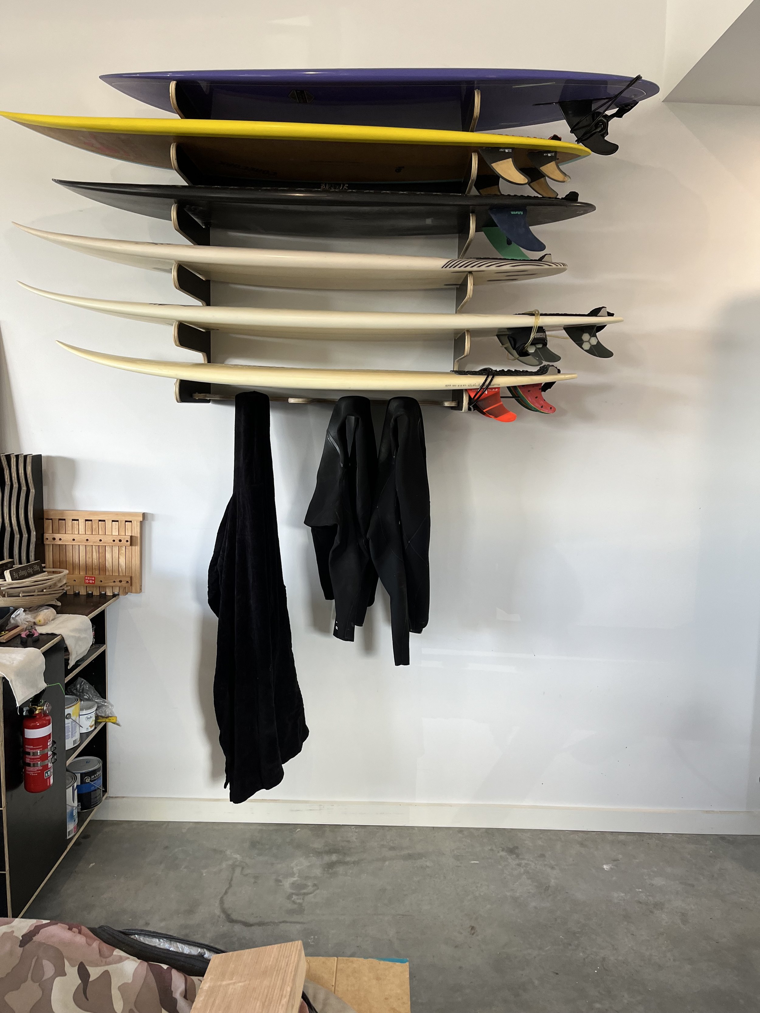 Custom designed surfboard racks handmade in 13th Beach Australia