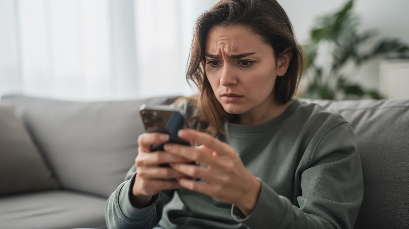 Business Owner Gazing At Smart Phone With Concerned Expression