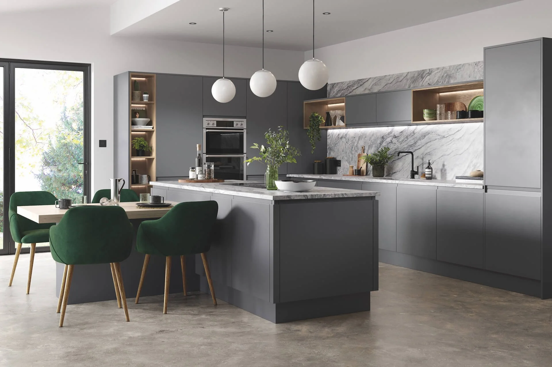 modern kitchen with grey handleless cabinetry