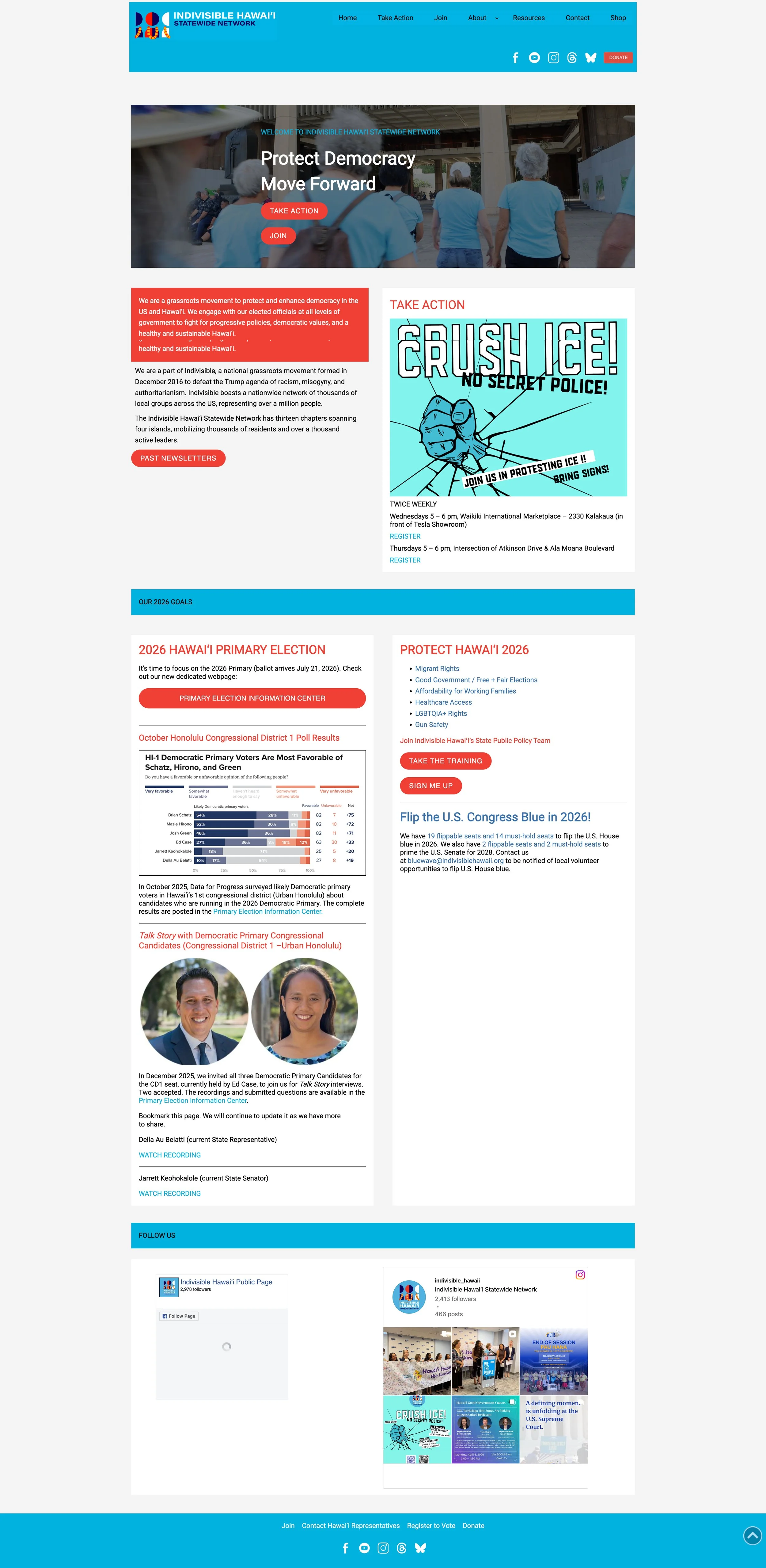 Screenshot of the former Indivisible Hawaiʻi State Network homepage