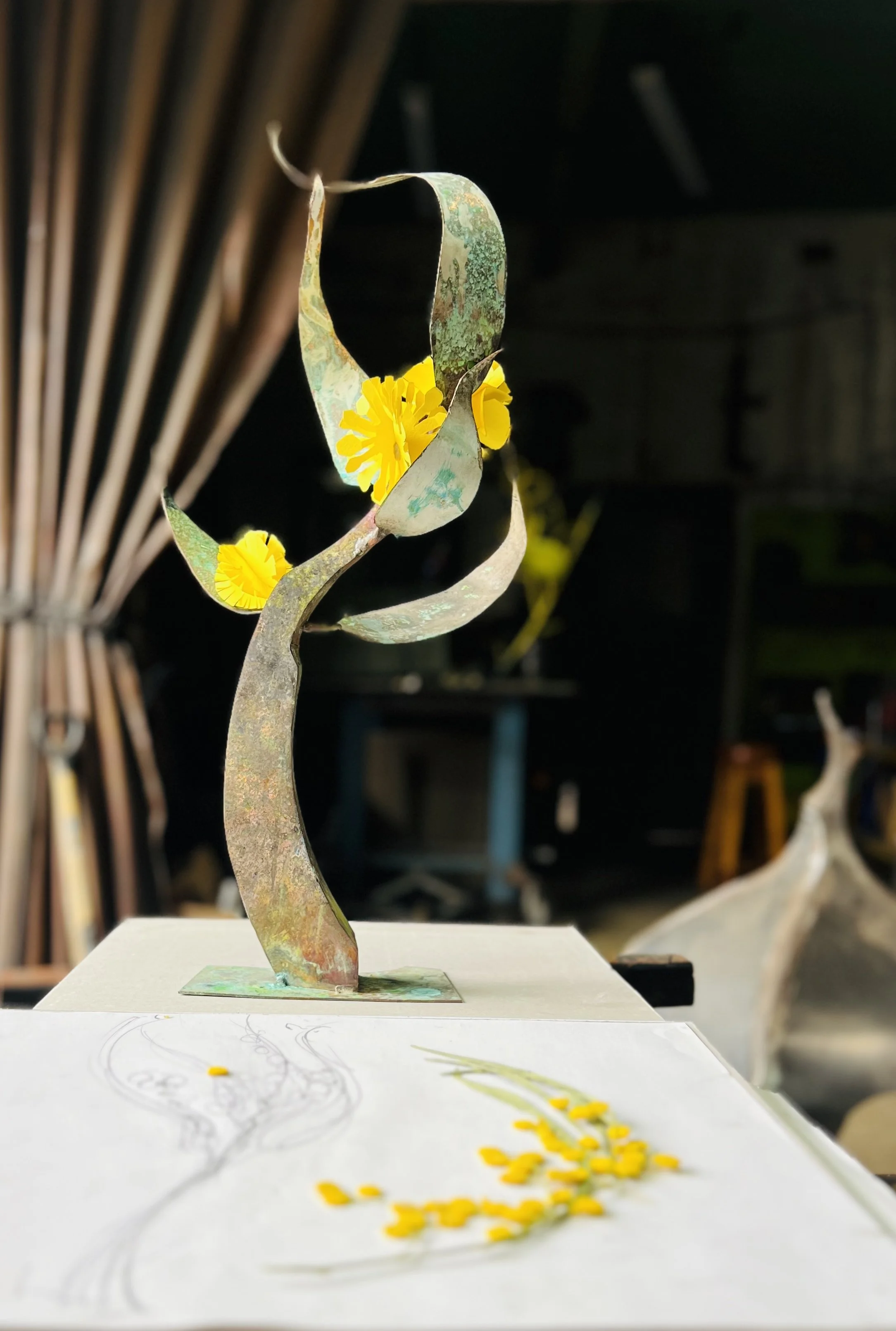 Maquette for the Matilda entry sculpture by artist blacksmith and sculptor David Wood, photographed in the Bent Metal forge.