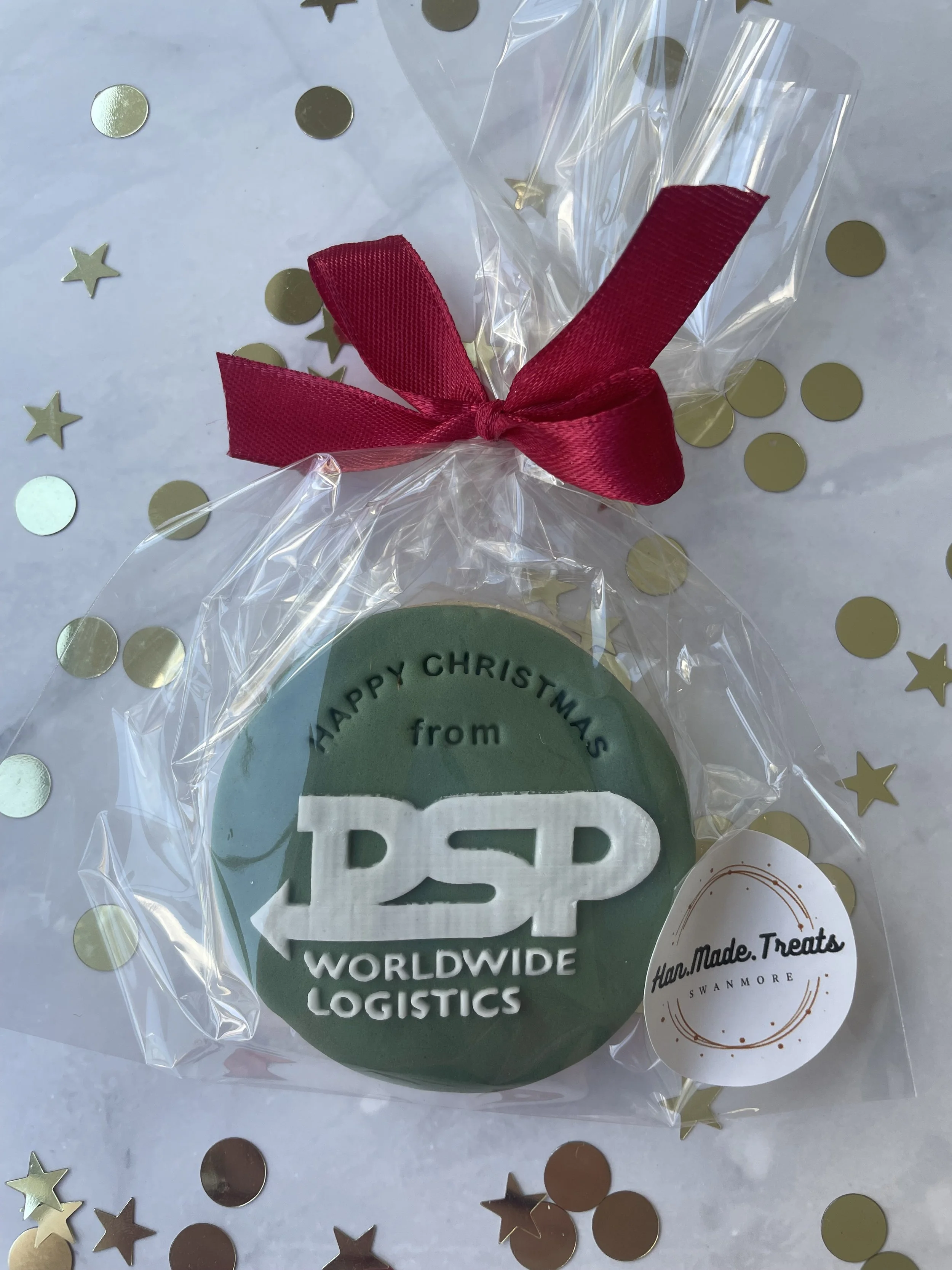 Individual Logo Christmas Biscuits - from £3.

Individually wrapped Shortbread biscuits with ‘Happy Christmas from’ - featuring your company logo. 
Minimum order 10.
Please note: A one-off £20 charge applies for creating a bespoke cookie stamp with y