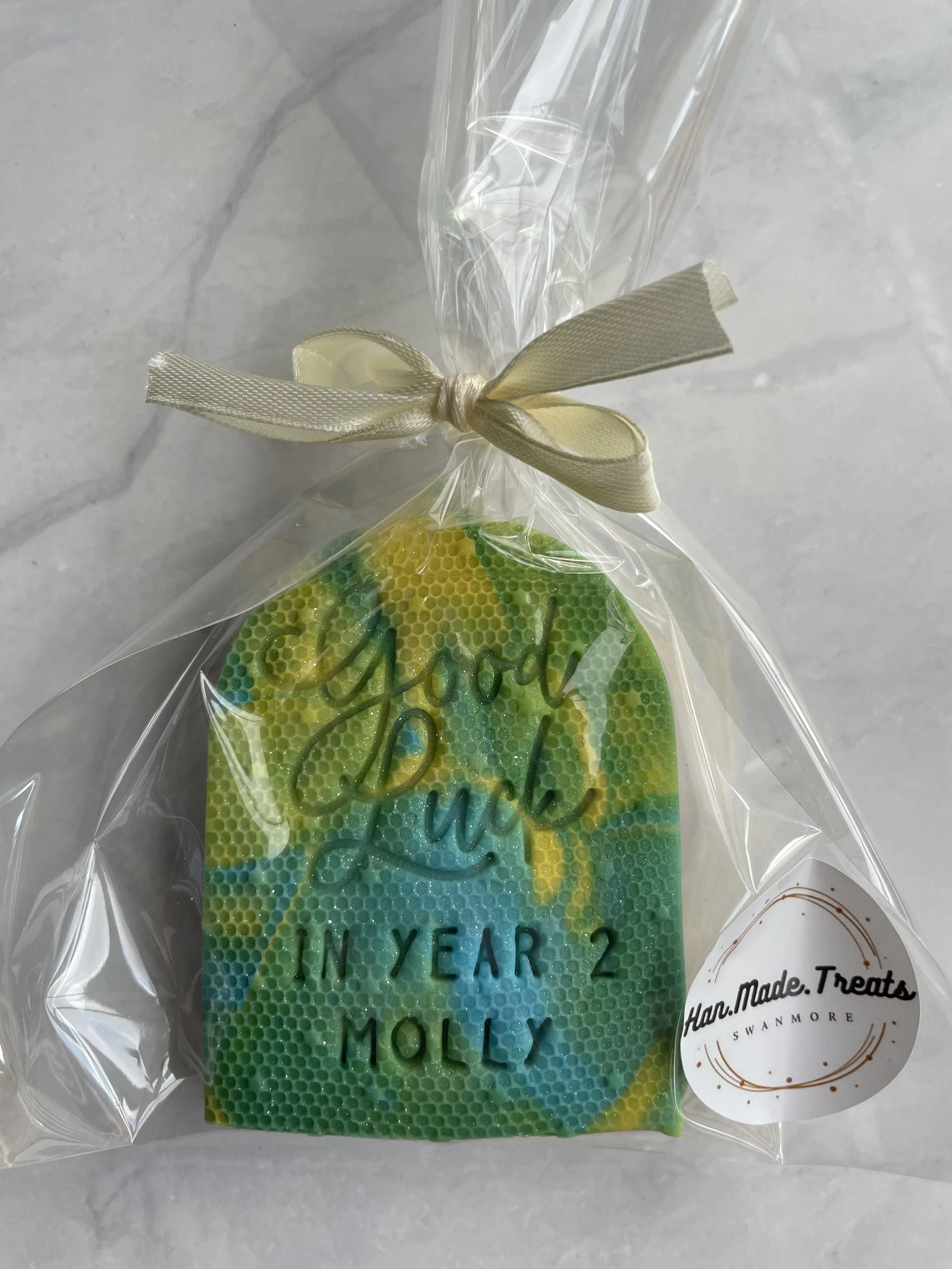Good Luck Shortbread Biscuit (blue) - personalise with the Year group and Name - £3