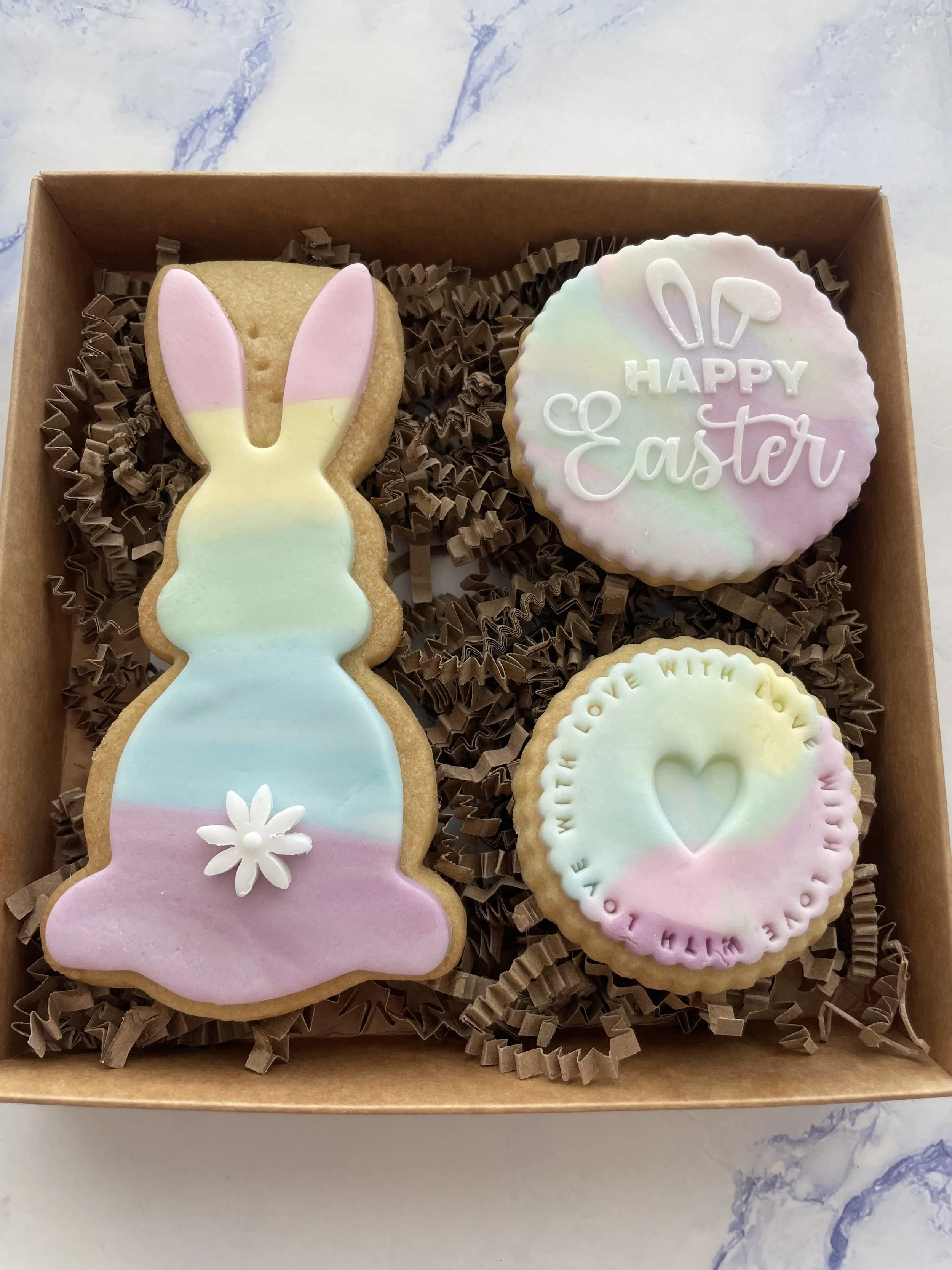 Easter Biscuit Box of 3 (the bunny can be personalised) - £10