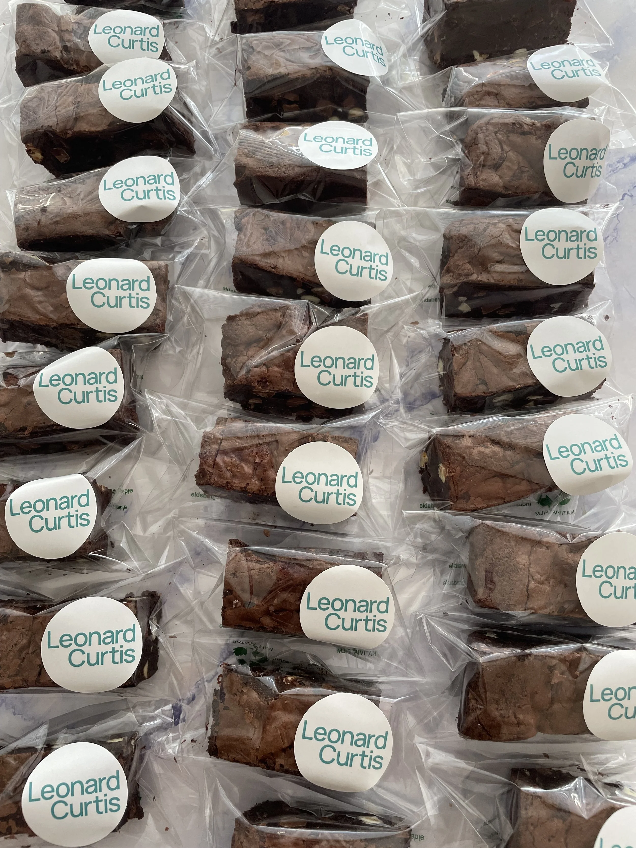 'Party size' Brownie Slices, individually wrapped with logo stickers - from £2.50 per slice 