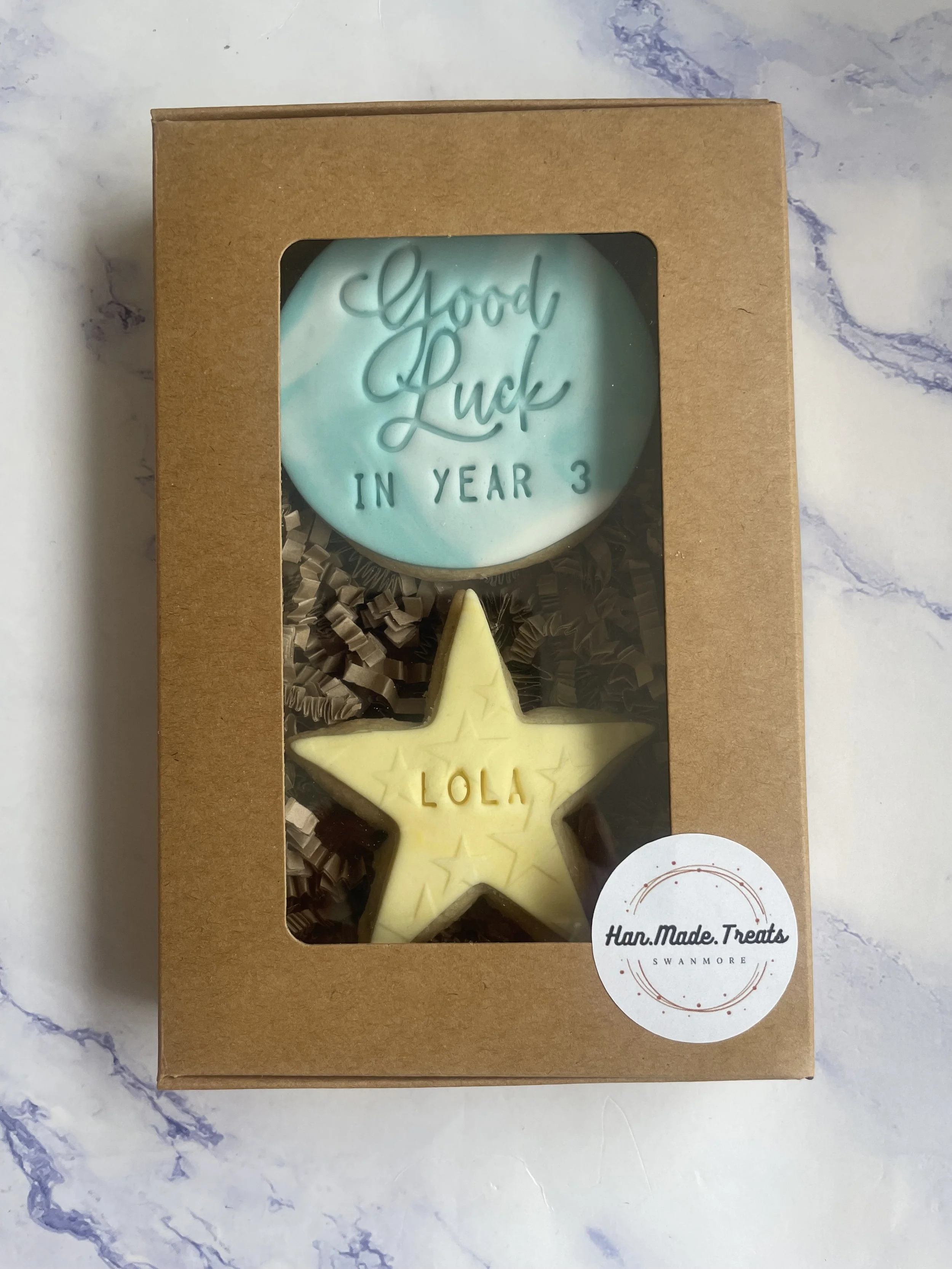Good Luck Shortbread Box - personalise with the Year group and Name - £7