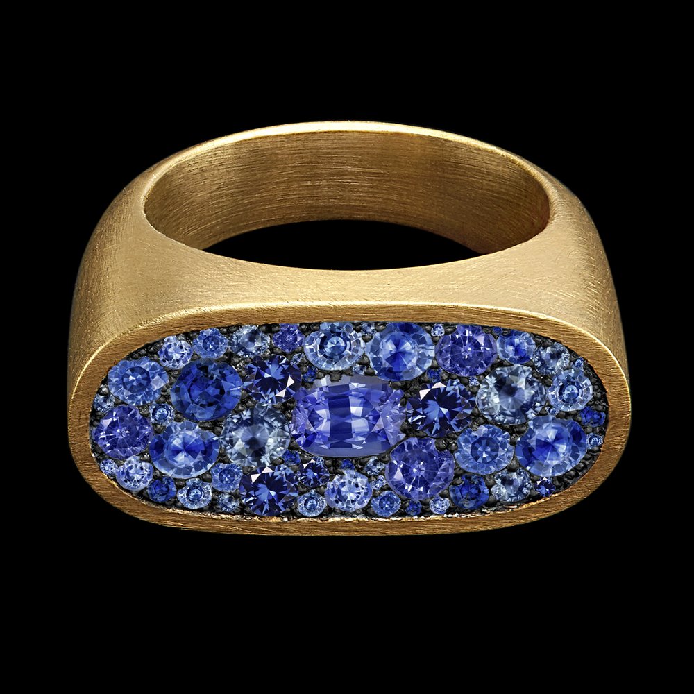 Blue Sapphire Cartouche Ring