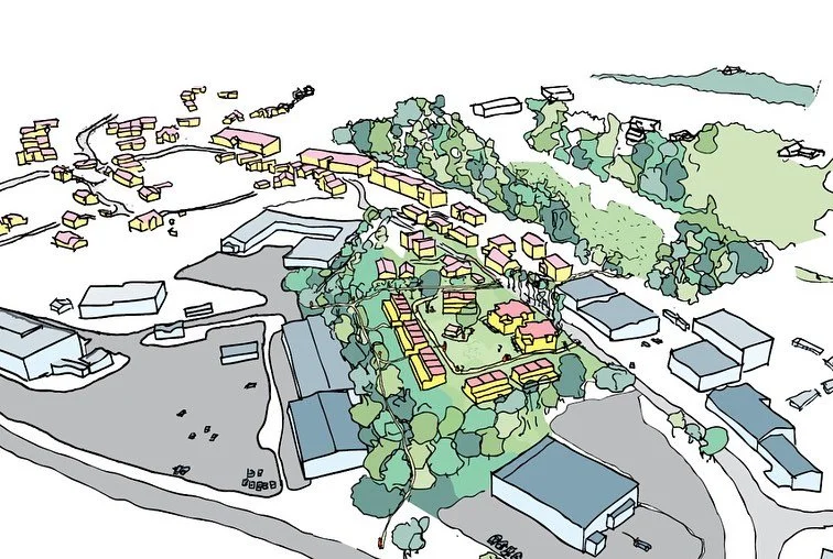 I samarbeid med @kitsune.arkitekter p&aring; oppdrag fra @opsahlbolig varslet vi 10.01 oppstart av detaljregulering for Holterkollveien 6 i Dr&oslash;bak. Planomr&aring;det ligger p&aring; toppen av en kolle i landskapet med utsikt i alle himmelretni