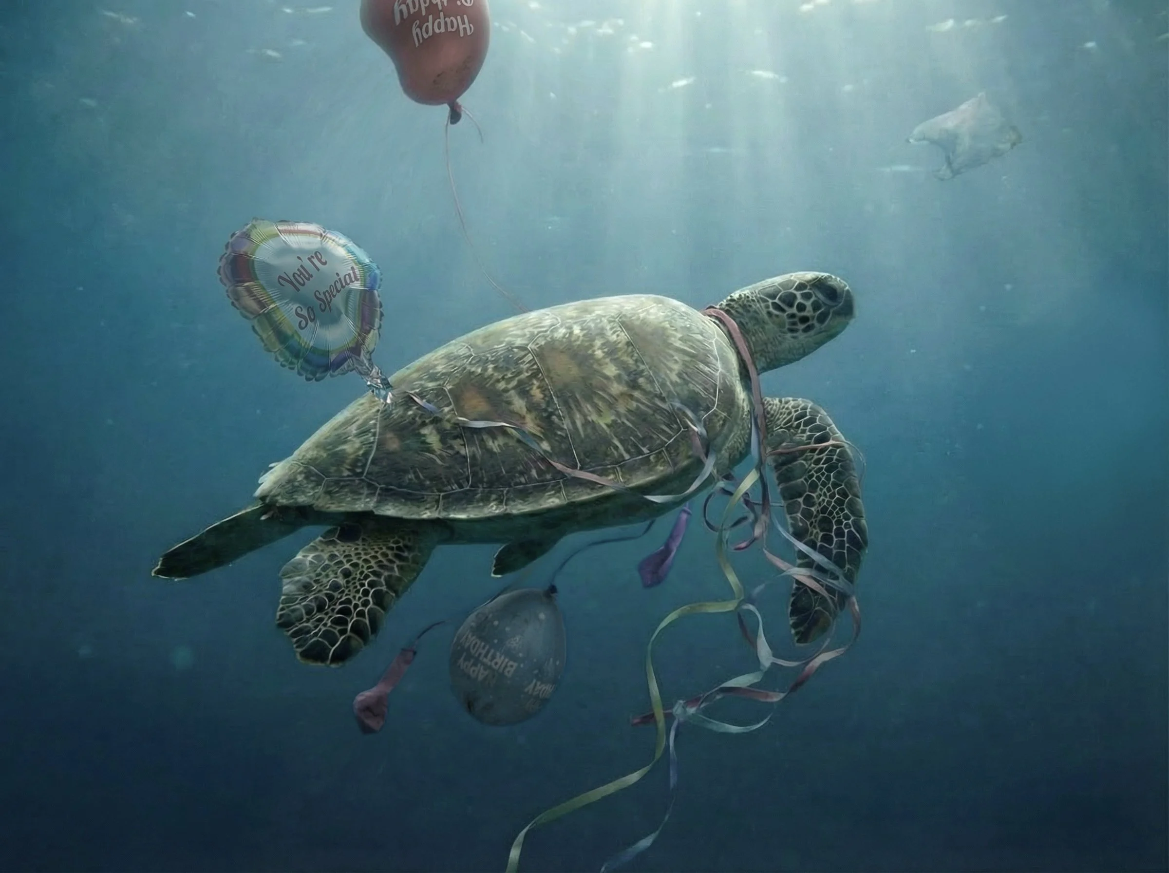 "You're So Special"
The celebration is over, but the messages remain. Once in the ocean, words meant to celebrate take on an unintended meaning. A visual reflection on the impact of our everyday actions on marine life.