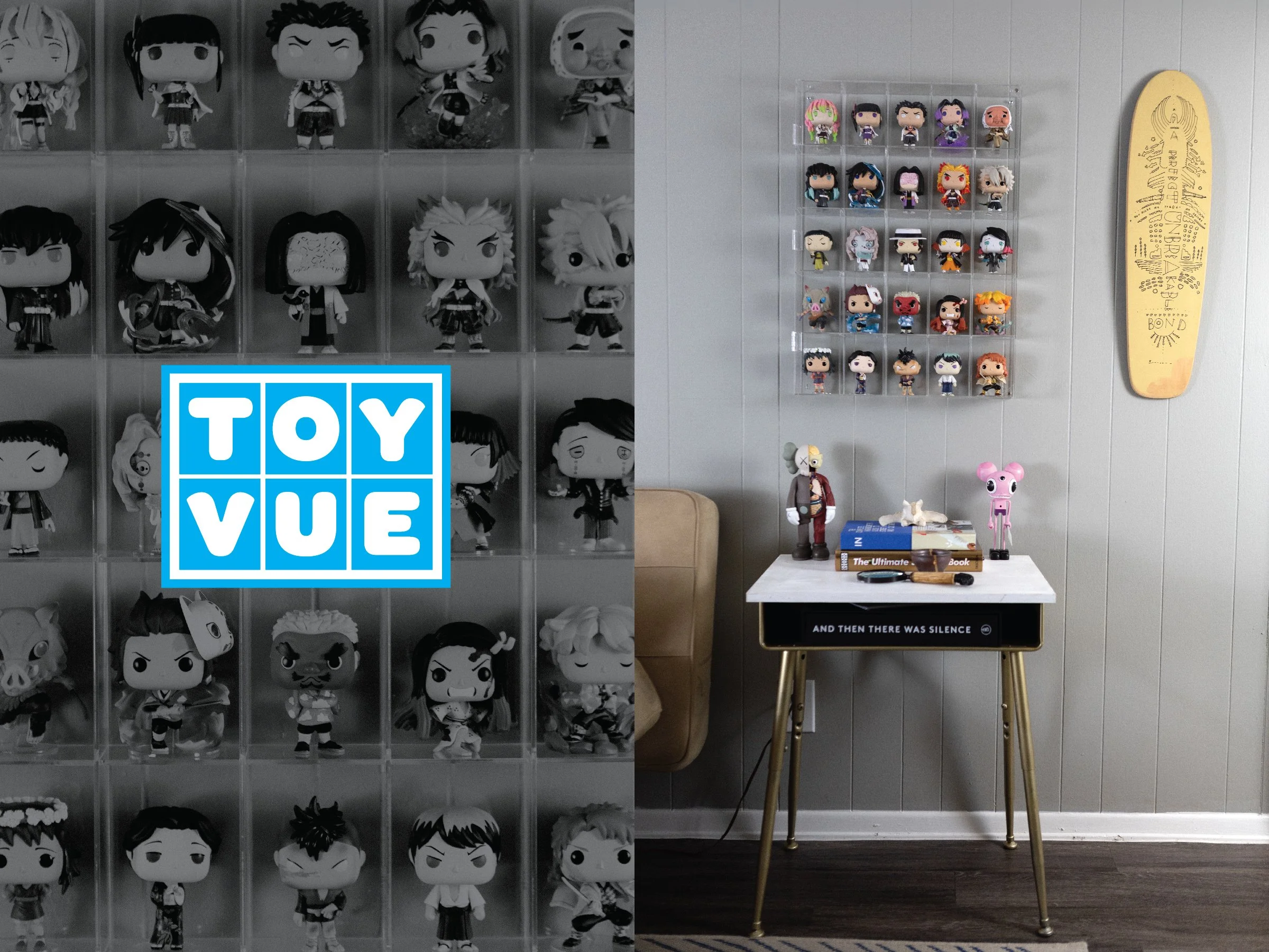 Branding for Toy Vue, a toy retailer and manufacturer of display cases for collectibles. Project also included product photography, styling and website.