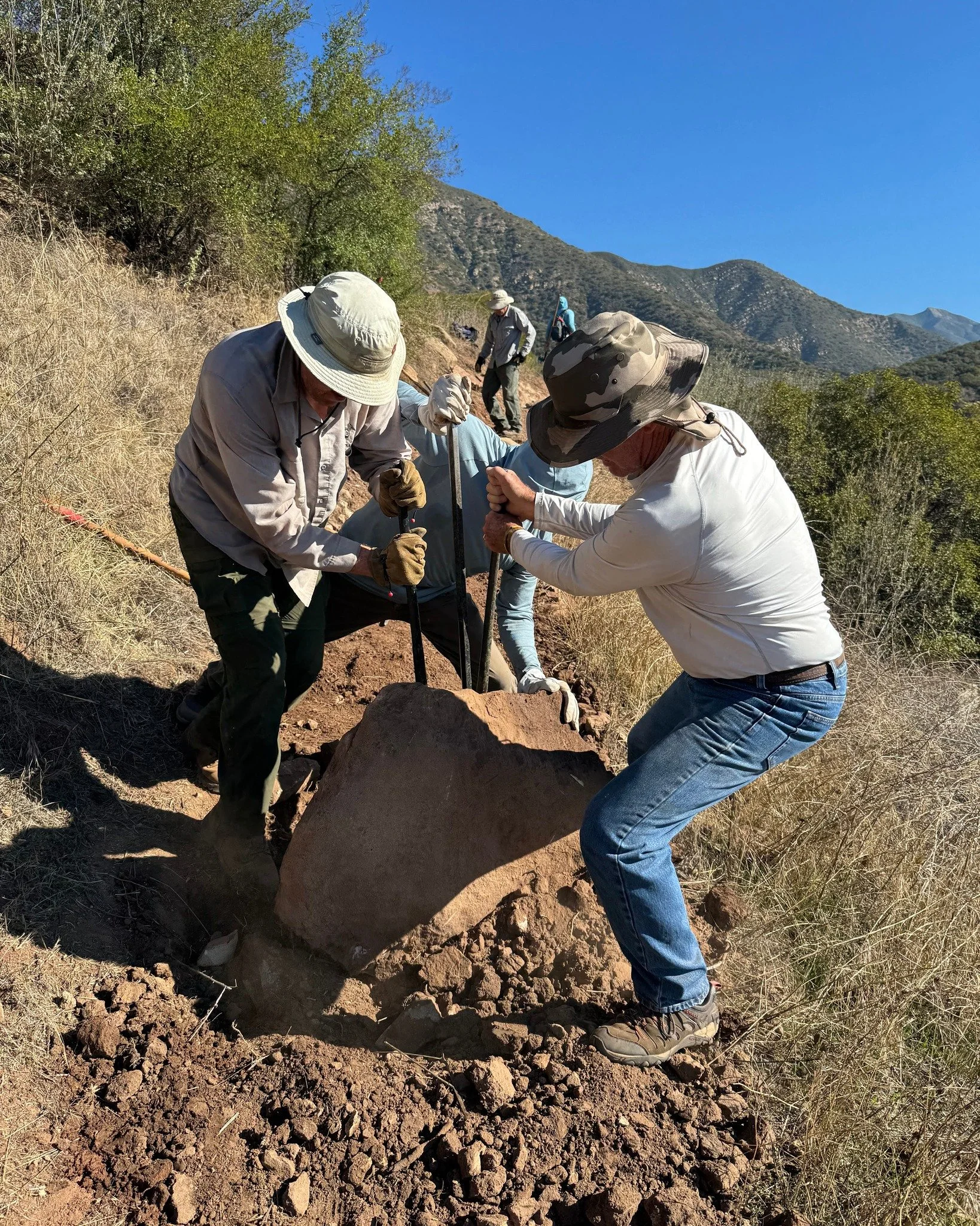 Our volunteers have been rocking the preserves—literally! On John’s Fox Canyon Trail at Valley View Preserve, they’re building a massive dry-stone retaining wall to stabilize the slope and secure the trail. At Ojai Meadows Preserve,