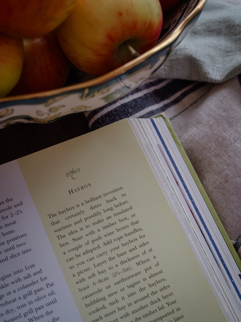 Cookbook extract explaining haybox cooking, a traditional slow-cooking method, from Forgotten Skills of Country Cooking