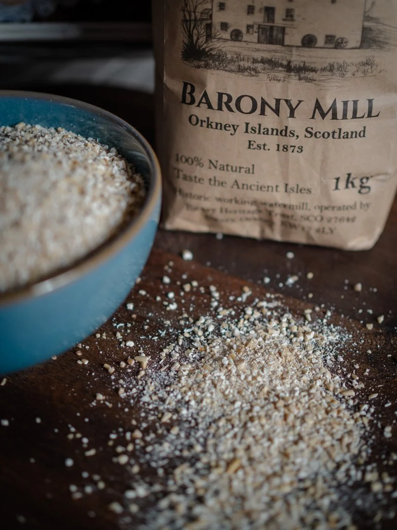 Bag of Barony Mill medium oatmeal from Orkney used for traditional porridge.