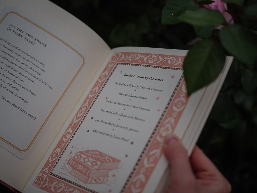 A page from The Country Commonplace Book by Miranda Mills listing recommended books to read by the water.