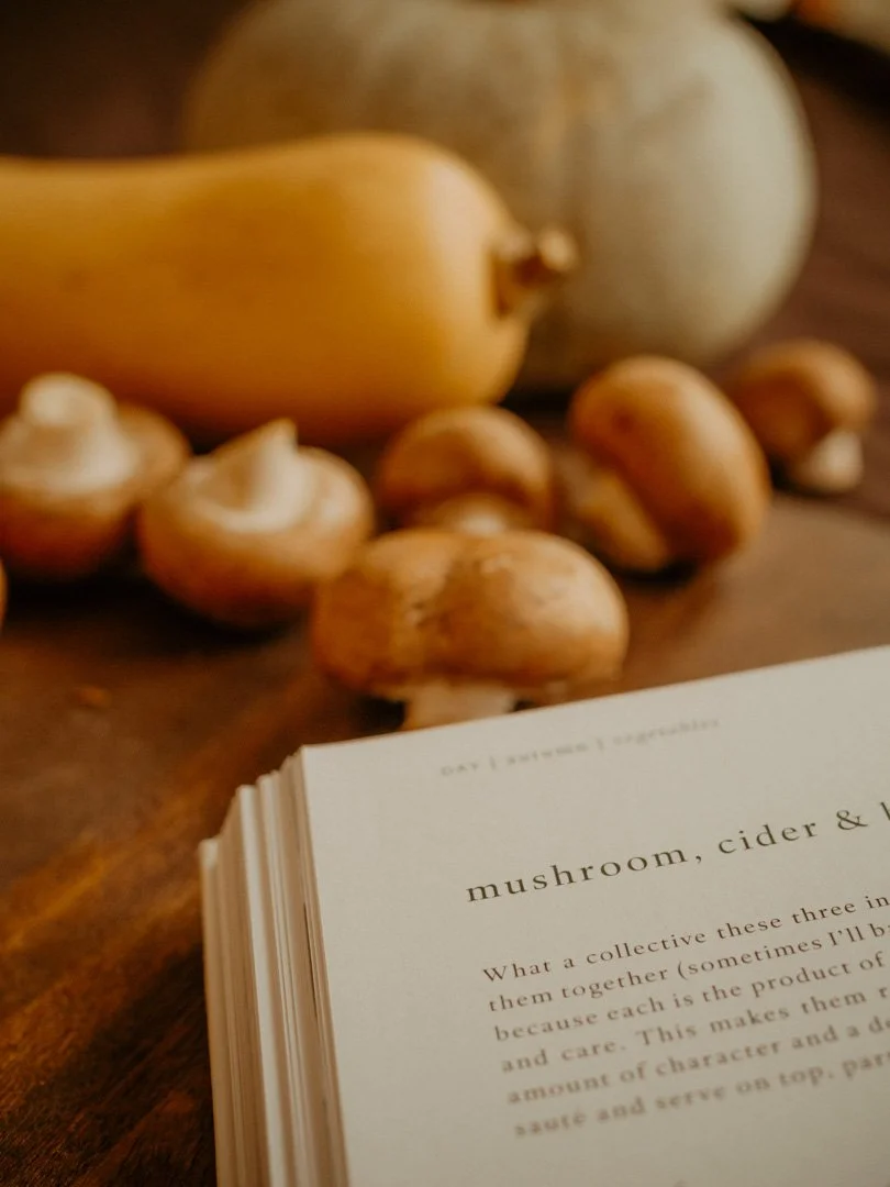 Close-up of the mushroom, cider and blue cheese soup recipe in Gill Meller's Time cookbook