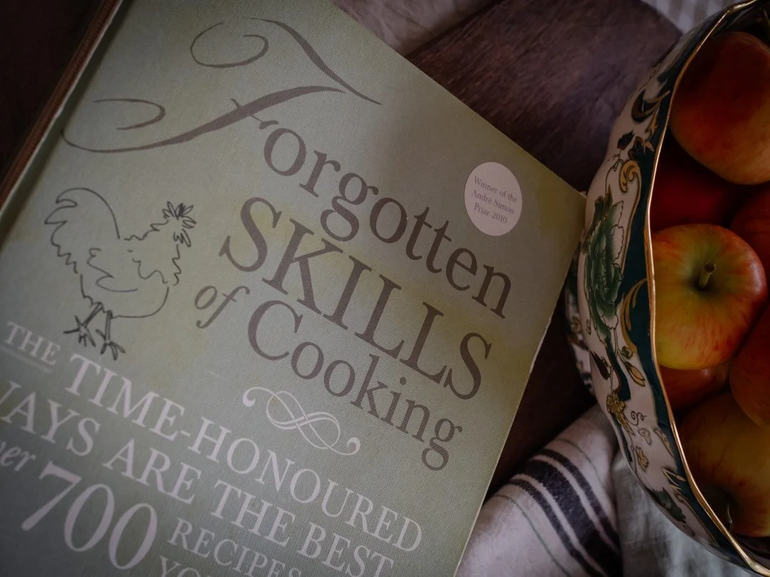 Close-up of the title on Forgotten Skills of Country Cooking by Darina Allen