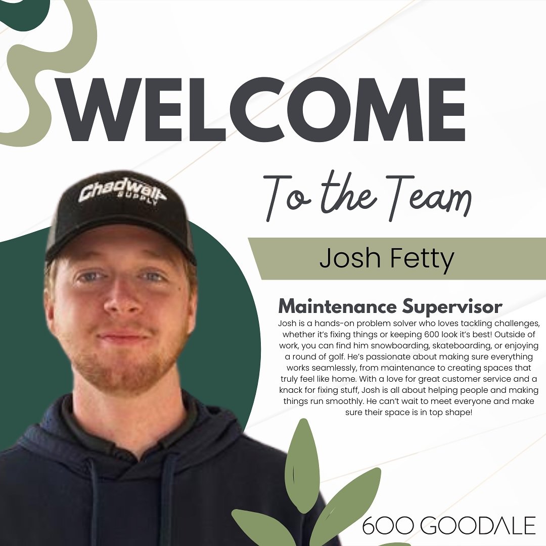 Say hello to Josh Fetty, our new Maintenance Supervisor at 600 Goodale! 🎉 

Josh is ready to tackle any challenge, whether it&rsquo;s fixing things or ensuring our community looks its best!

When he&rsquo;s not working, you might find him snowboardi