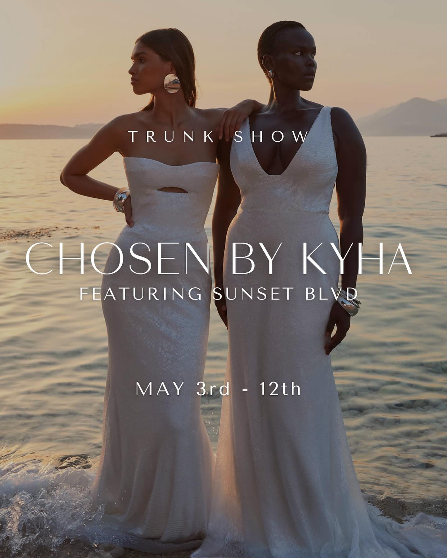 TRUNK SHOW The Sunset Blvd collection from @chosenbykyha will be with us in store from May 3rd - 12th. The collection boasts the sleek minimalism and fashion forward detailing that we have come to know and love, empowering non-traditional brides to s