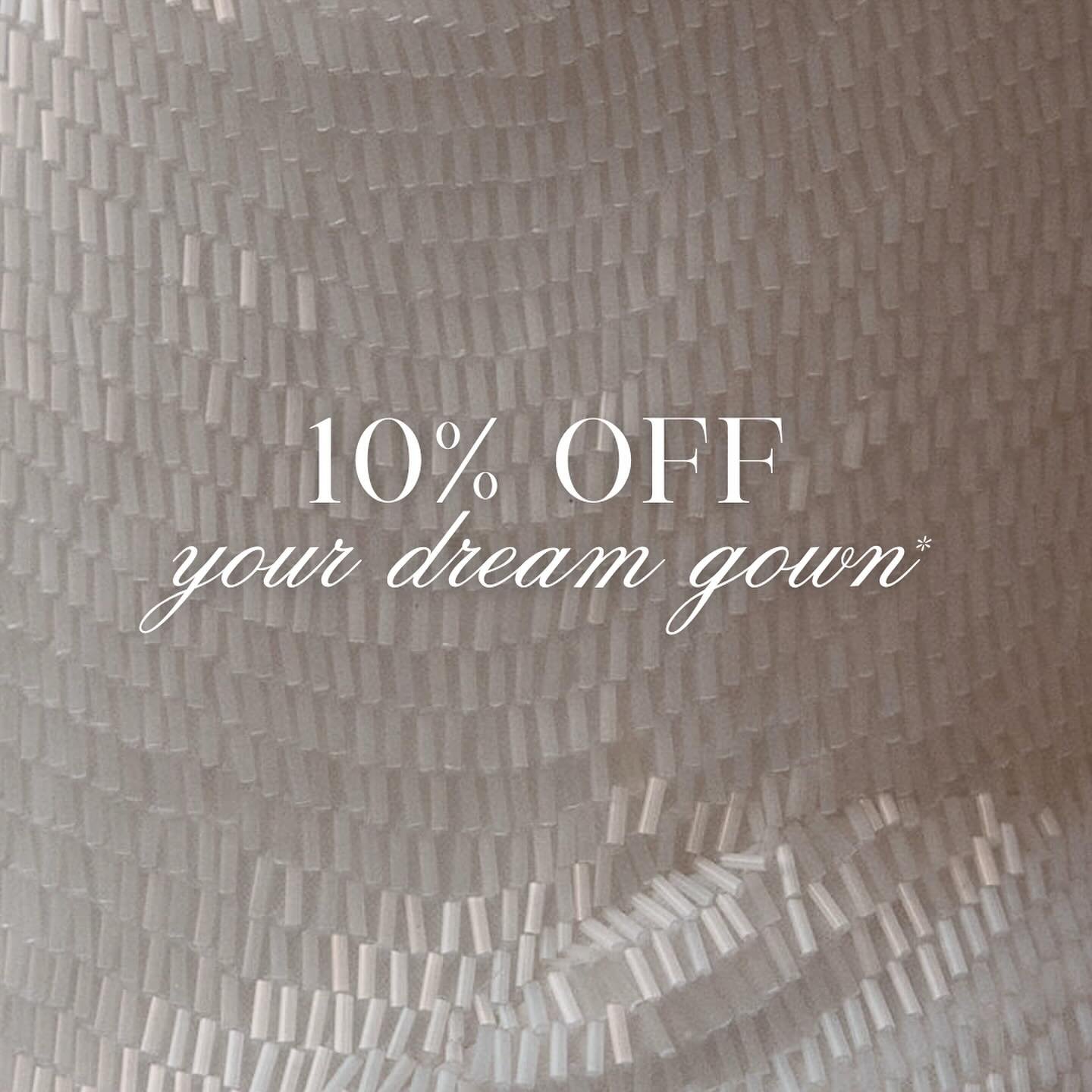 TRUNK SHOW PROMO 🕊️ We are offering 10% off your purchase of a Chosen by Kyha gown through our trunk show dates of May 3rd - 12th! This includes all trunk show gowns as well as our in-store permanent collection of Kyha gowns. See highlighted stories