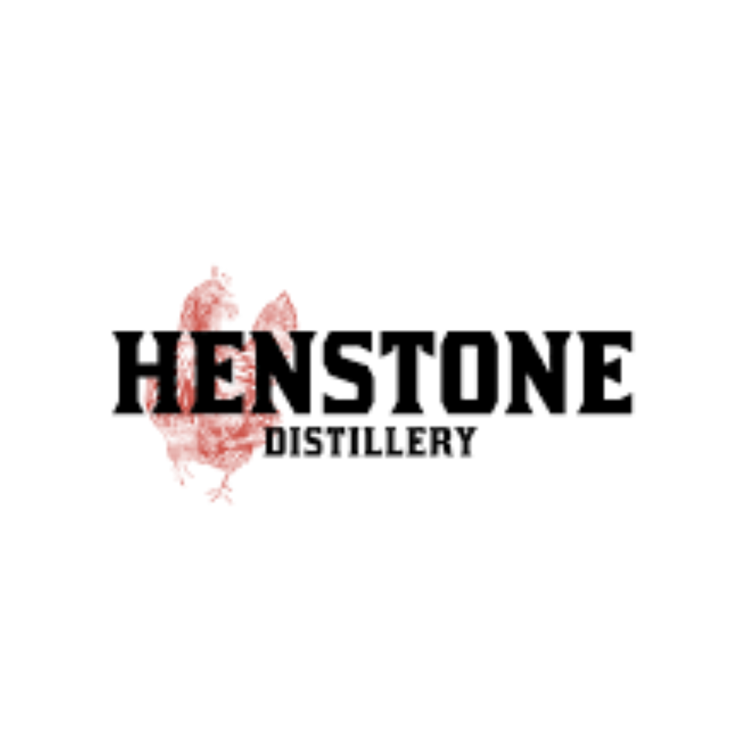 Henstone Distillery logo with a rooster illustration in the background.