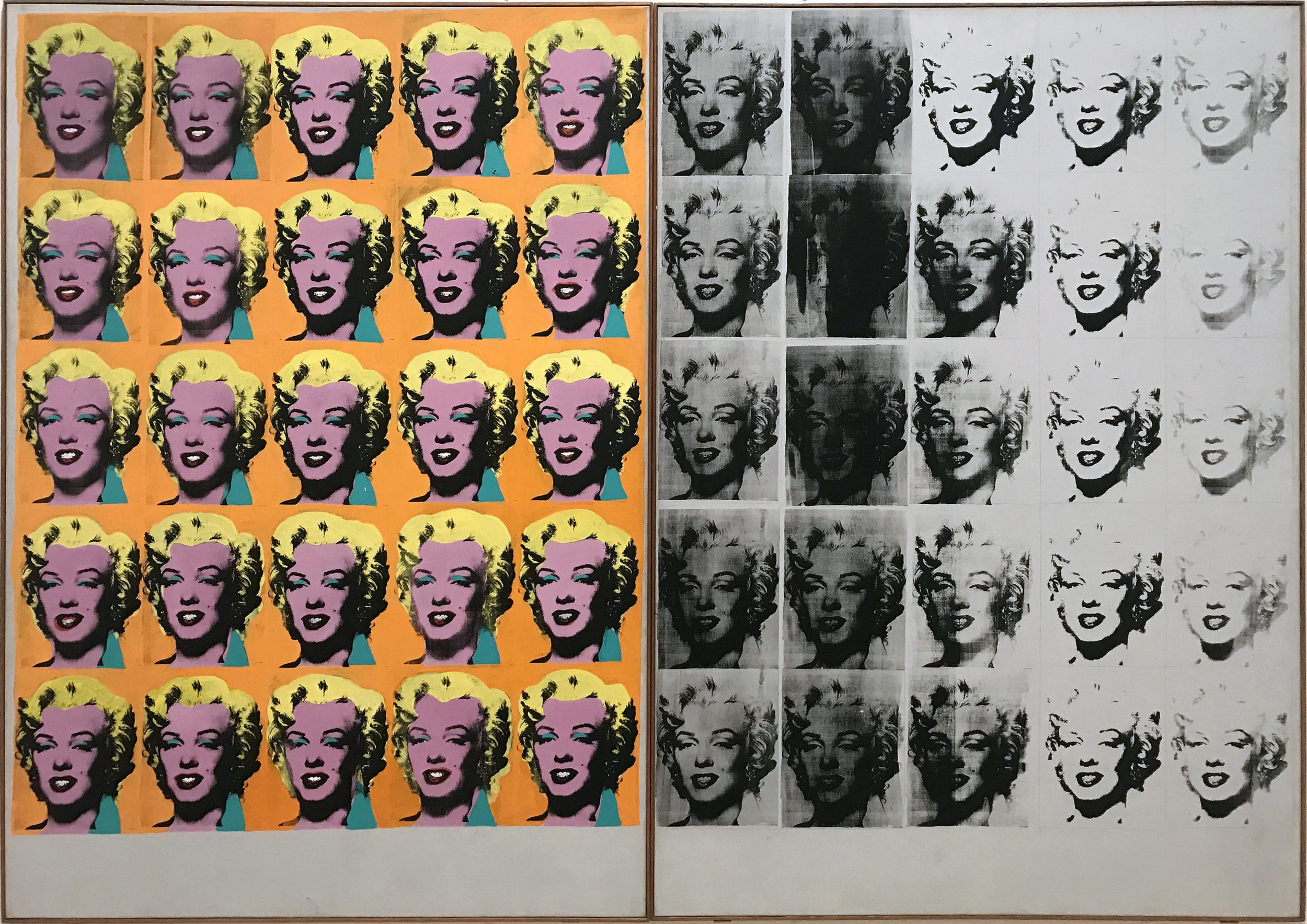  Andy Warhol, Marilyn Diptych, 1962, Silkscreen ink and acrylic paint on 2 canvases, 2054 × 1448 × 20 mm, Tate Collection.&nbsp; 