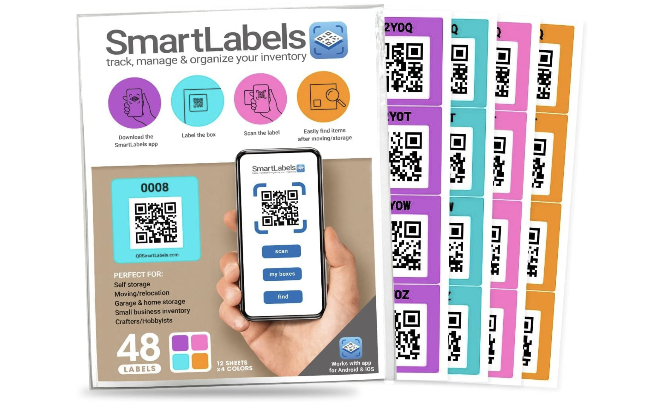 Color Coded Scannable Stickers for Storage Bins, Moving Containers & Organization