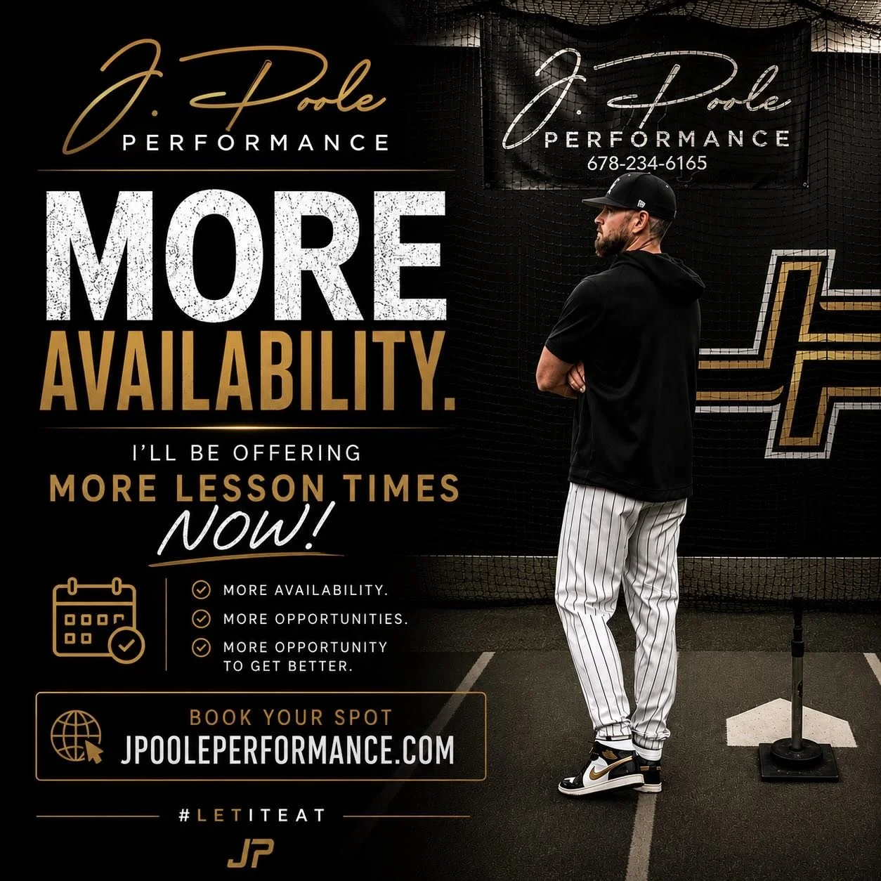 MORE AVAILABILITY. SAME MISSION.

I&rsquo;m excited to open additional lesson times through J.Poole Performance.

More opportunities to work together.
More opportunities to develop.
More opportunities to get better.

If you&rsquo;re ready to take the